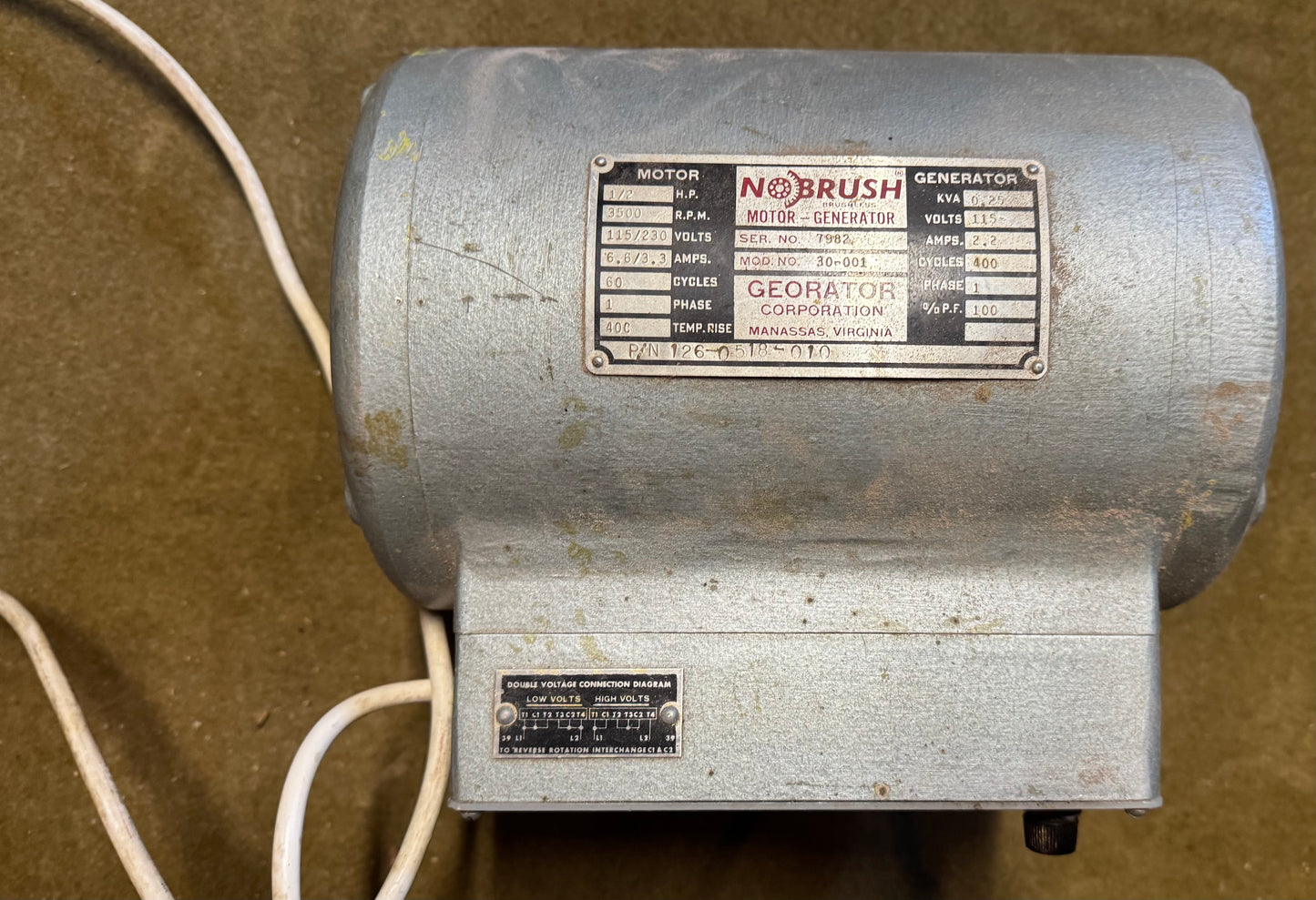 Nobrush Motor Generator 115VAC 400 CPS Aircraft/Radio Power Supply