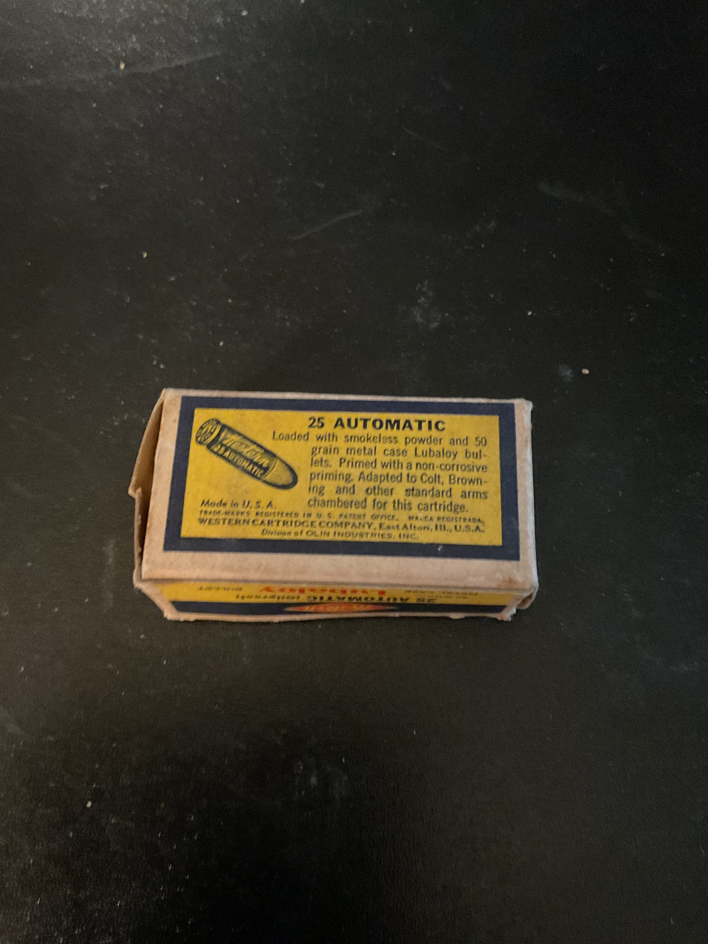 Vintage Western .25 Automatic Lubaloy Cartridges — Partial Box with Approx. 25 Rounds