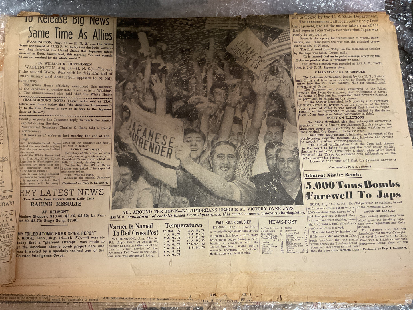The Baltimore News Post Aug 14 1945 “Japan gives up”