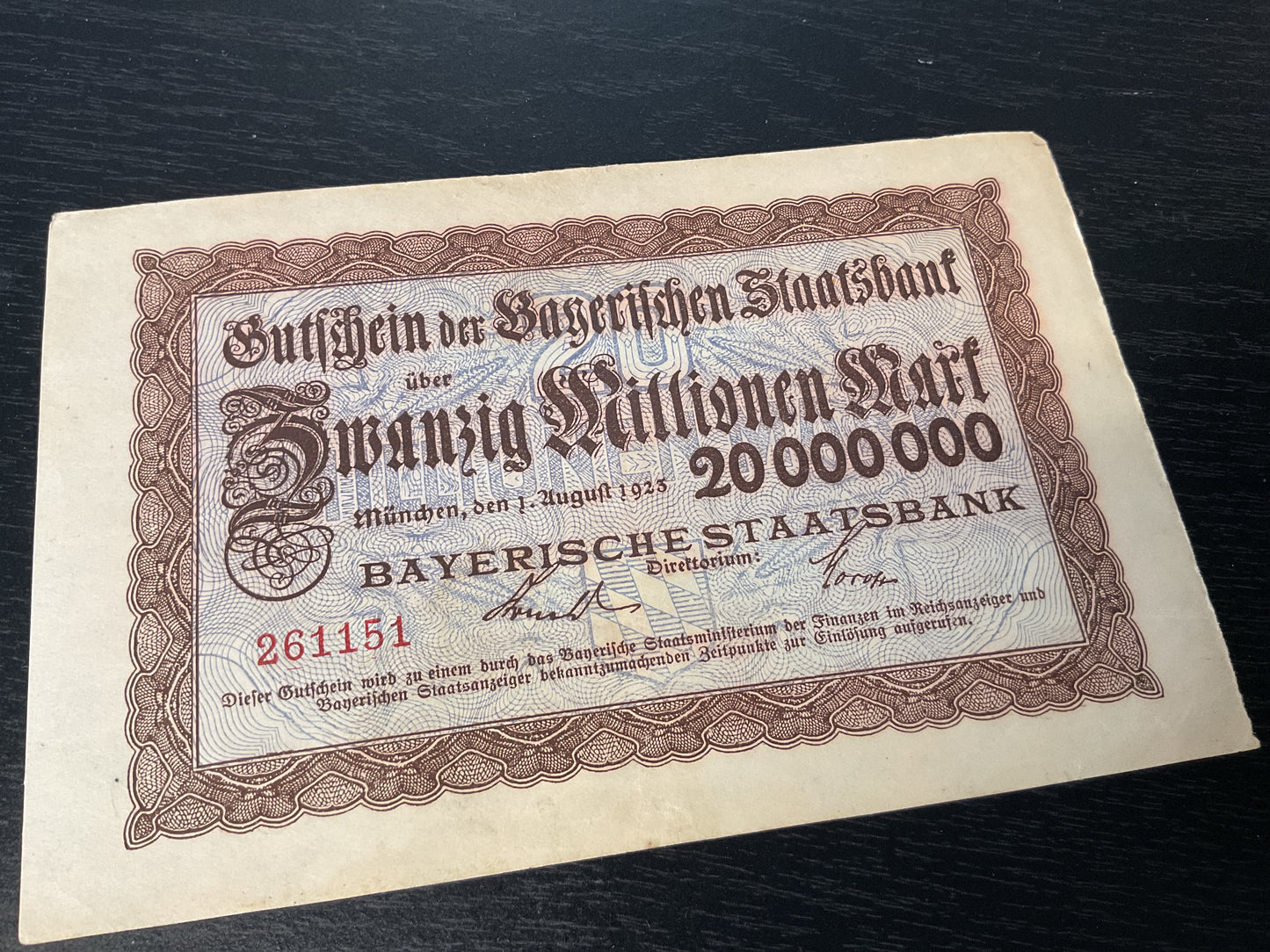 German 20 Million Mark Note 1923
