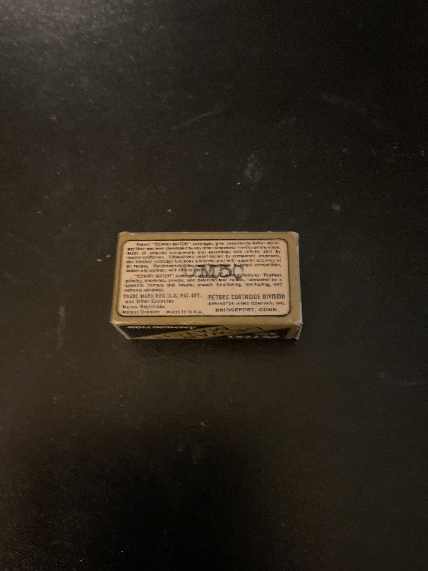 Vintage Peters Dewar Match .22 Long Rifle Rimfire Cartridges — Full Box of 50