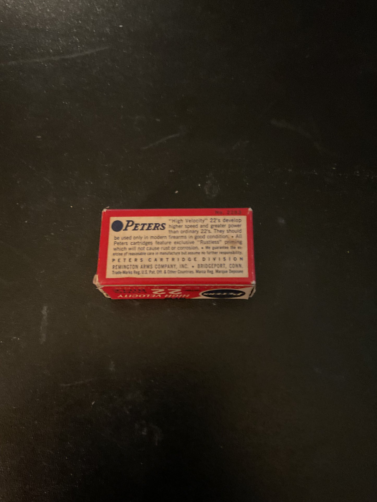 Vintage Peters High Velocity .22 Long Rifle Rimfire Cartridges — Full Box of 50