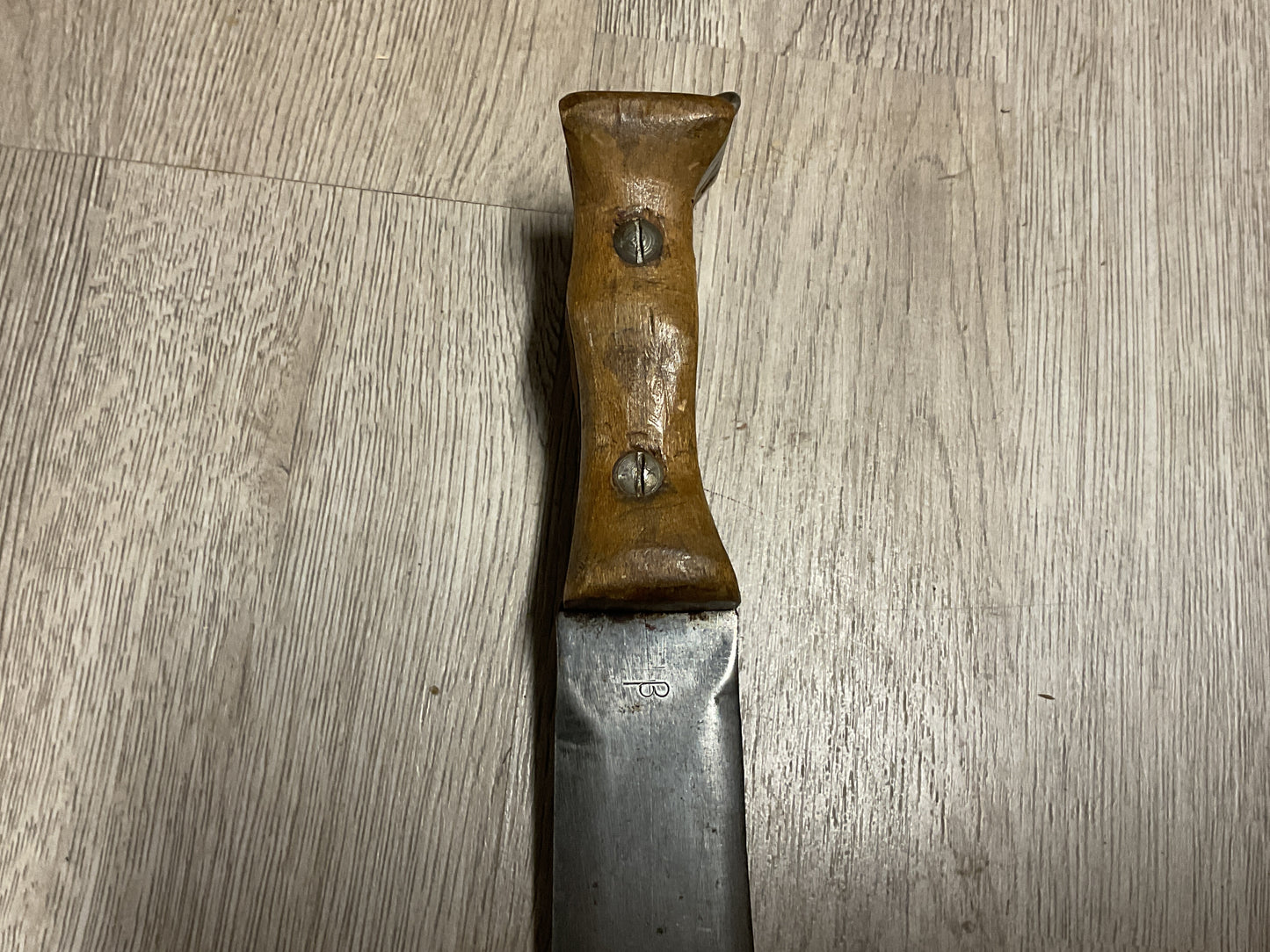 Antique Butcher Knife-Early 1900s Carbon Steel Blade-Wood Handle-Primitive Meat Cleaver Style Tool
