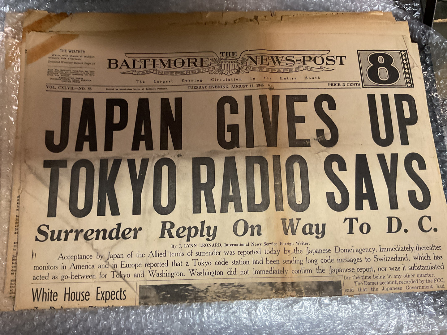 The Baltimore News Post Aug 14 1945 “Japan gives up”