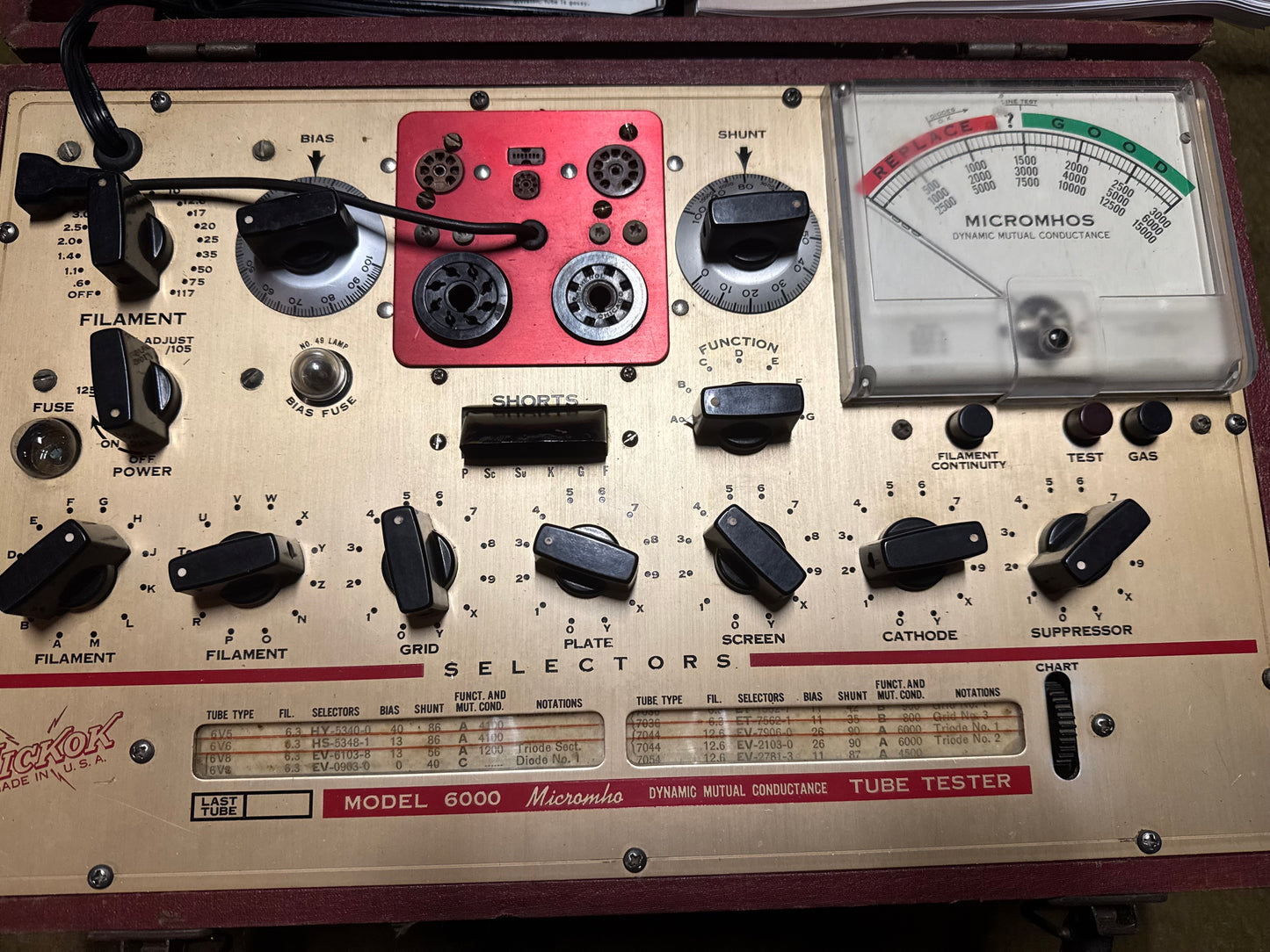 Hickok Model 6000 Micromho Dynamic Mutual Conductance Tube Tester w/ Manual