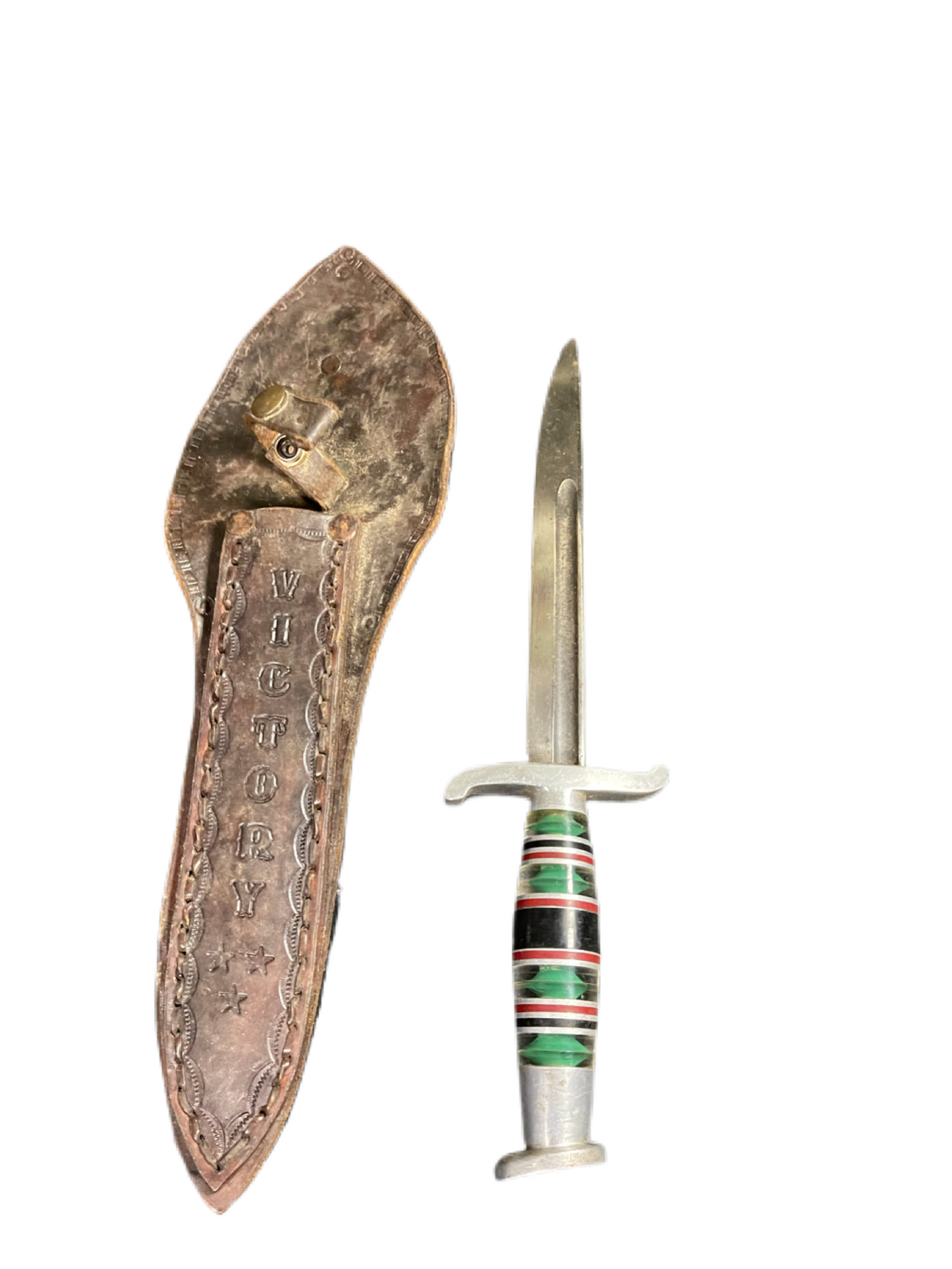 WWII Theater Knife with “Victory” Sheath – Repurposed Bayonet Blade