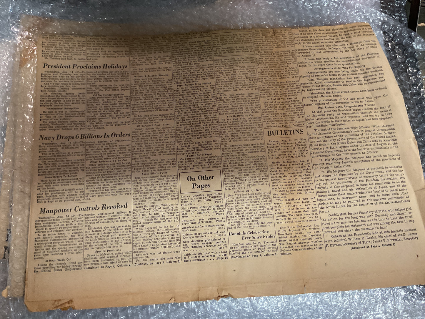 The Sun Aug 15, 1945 “war over”