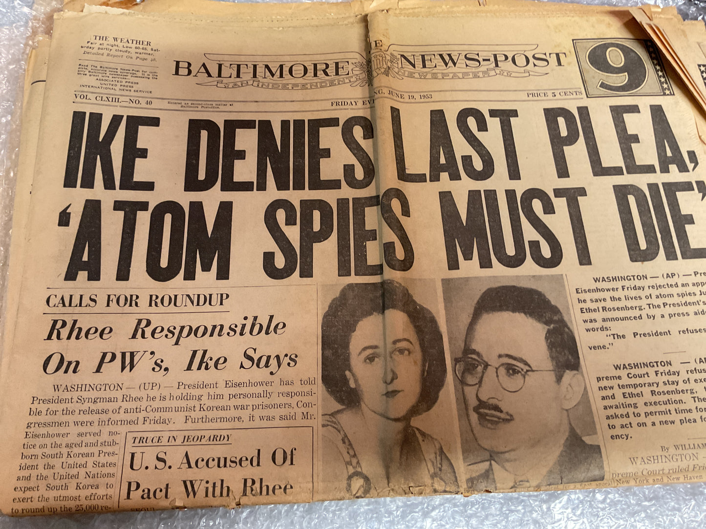 The Baltimore News Post June 19, 1953 “Atom Spies”