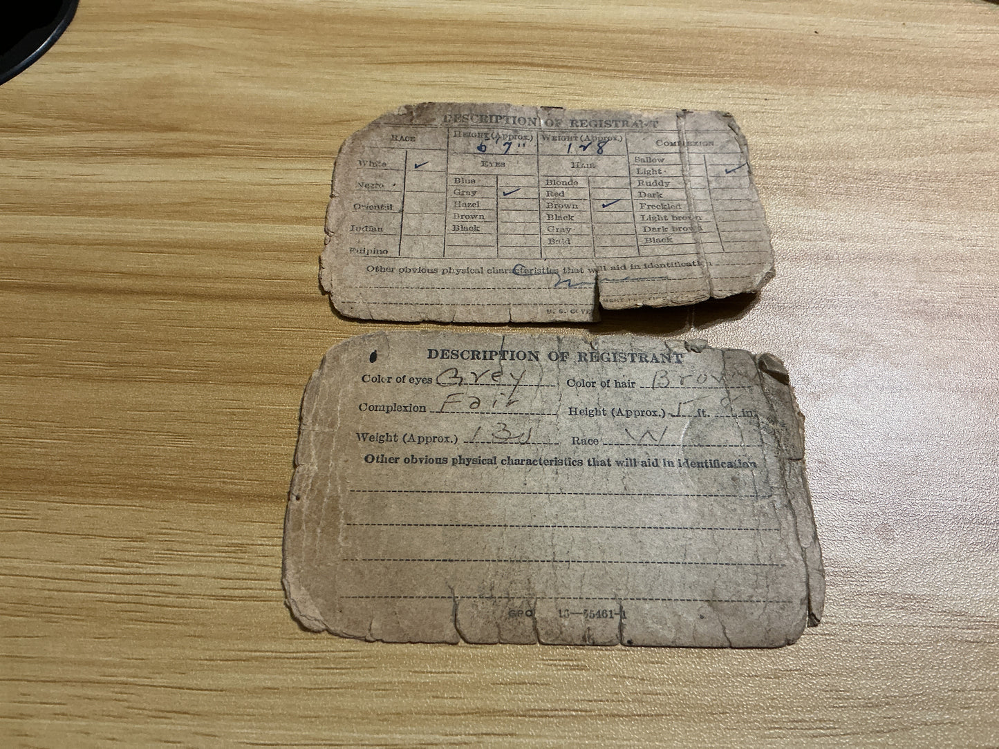 WWII U.S. Selective Service Registration Certificates-Pennsylvania-Named Pair- Raymond Arthur Luther