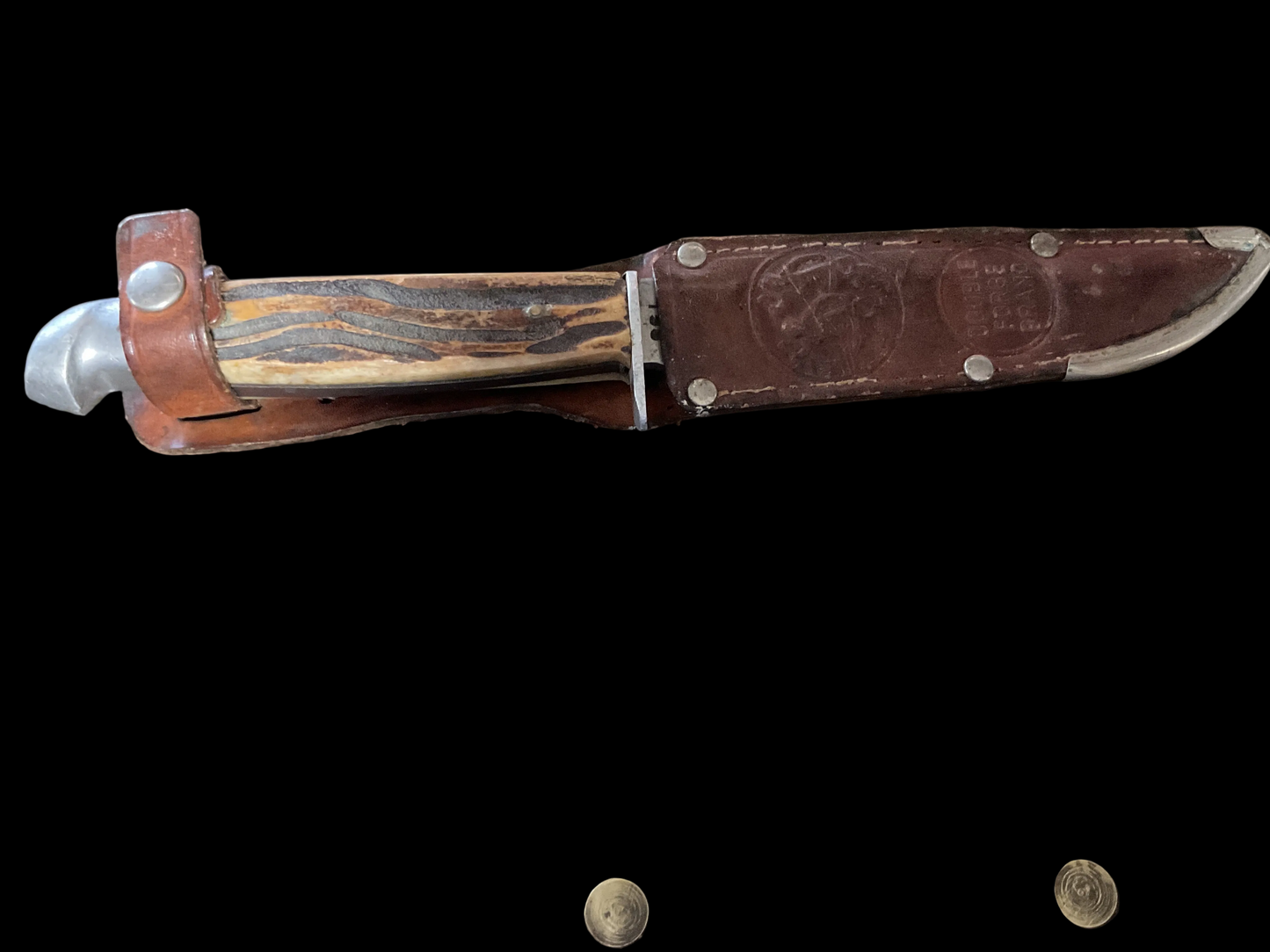SFB Sweden Stag-Handle Hunting Knife with Original Leather Sheath