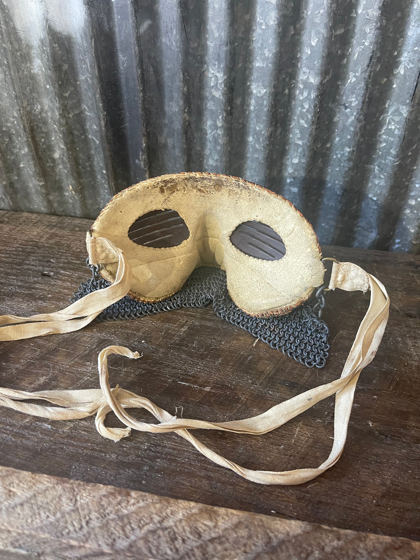 WWI British Tank Crew “Splatter Mask” – Leather & Chainmail – Original Royal Tank Corps