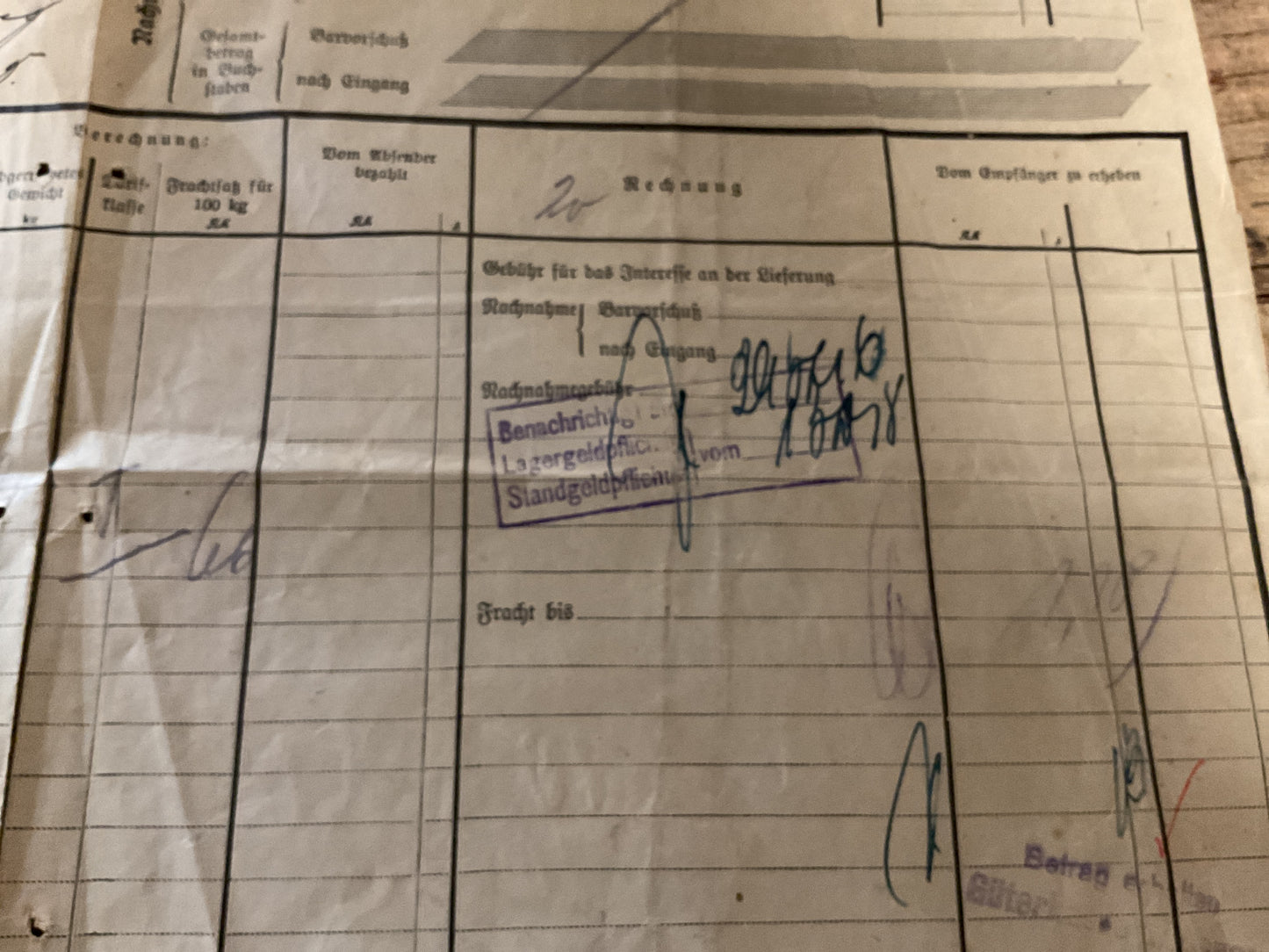 Original Deutsche Reichsbahn Freight Bill