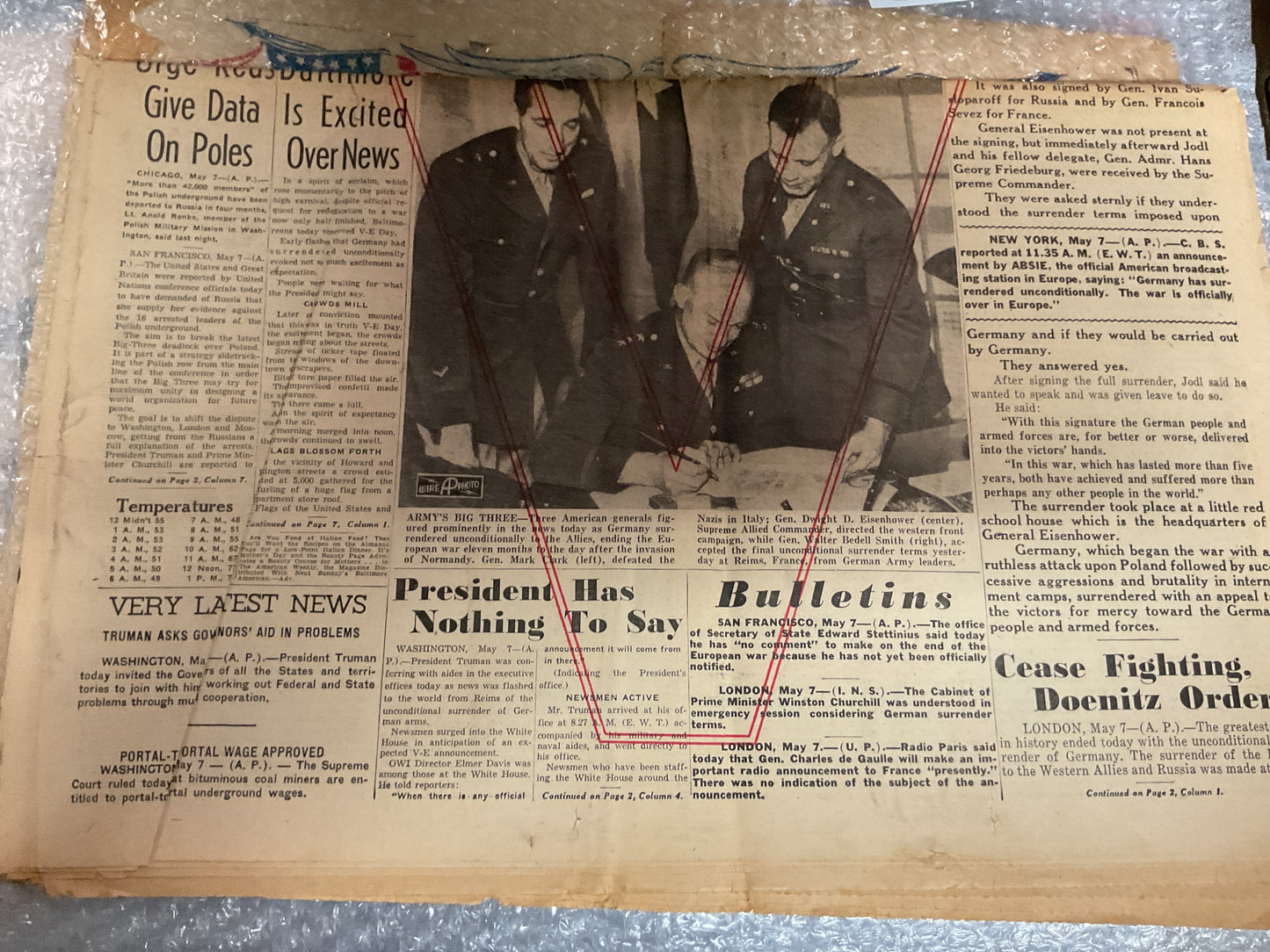 The Baltimore News Post May 7, 1945 “unconditional surrender”
