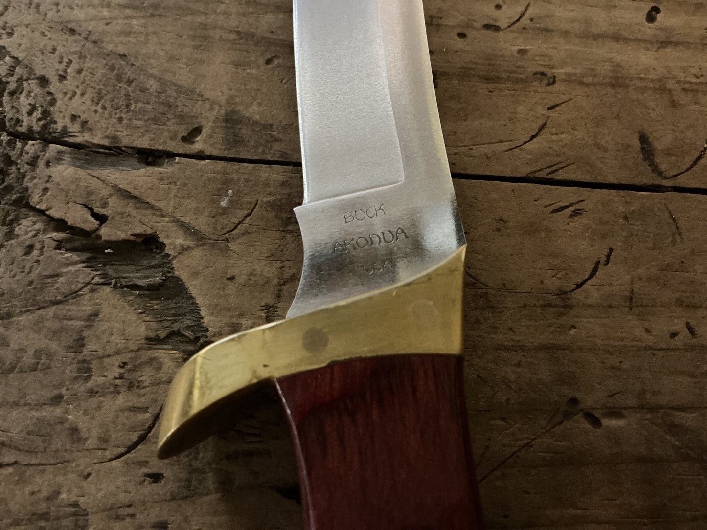 Buck Akonua Fixed Blade Hunting Knife w/ Original Leather Sheath-Made in the USA