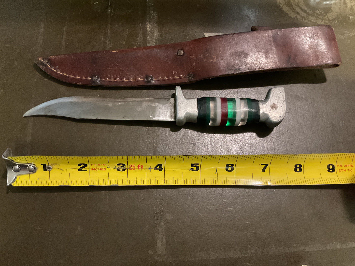 WWII Theatre Knife Silver Green White & Red Stripe