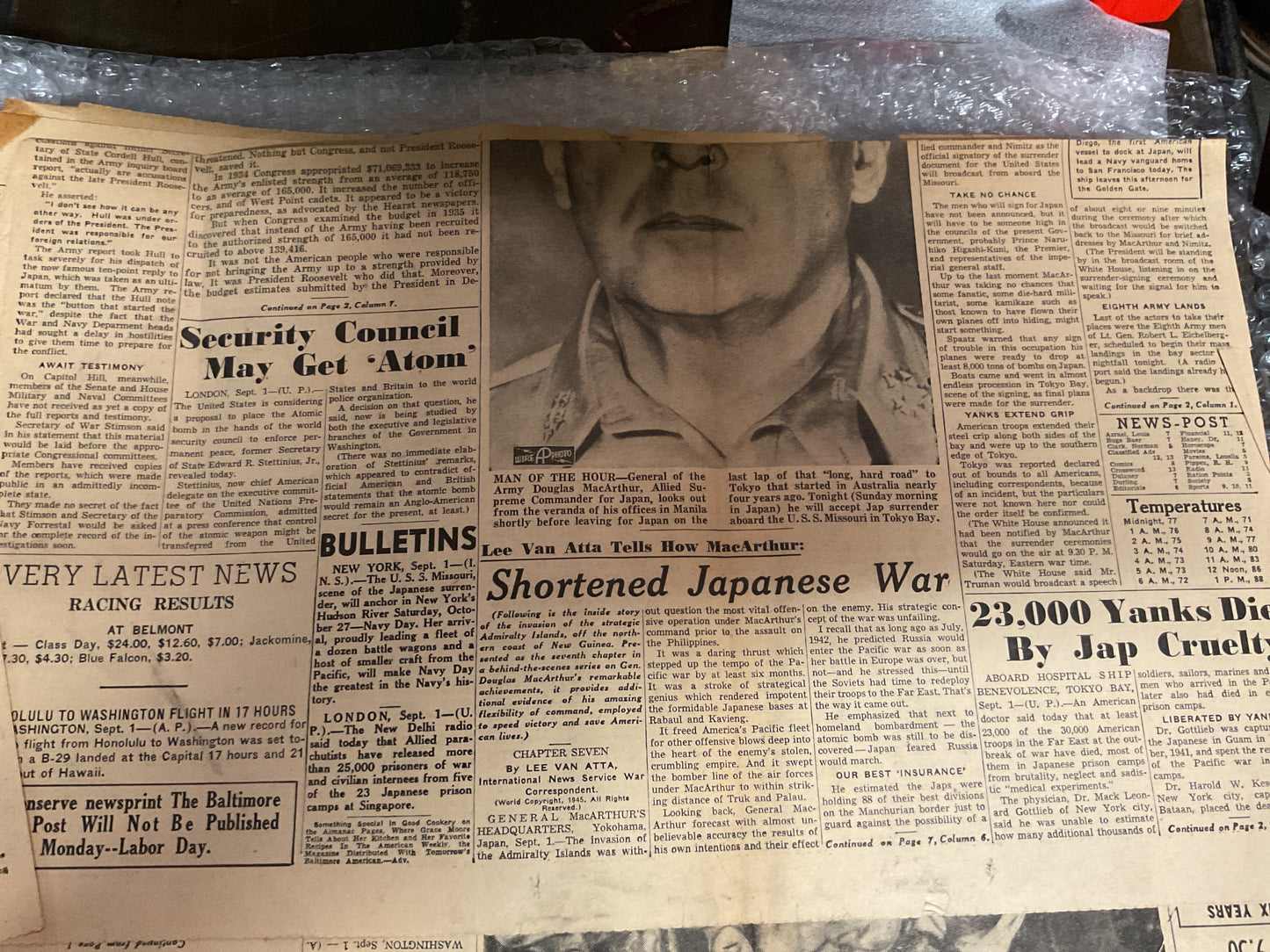 The Baltimore News Post Sept 1, 1945 “Japs Surrender”