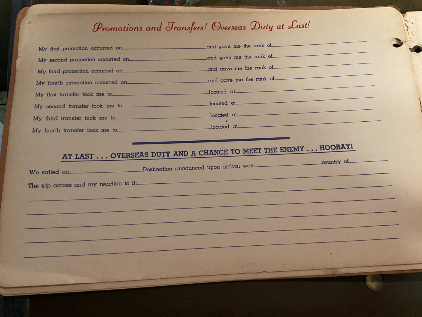 Soldier’s Service Diary WWII (unused)
