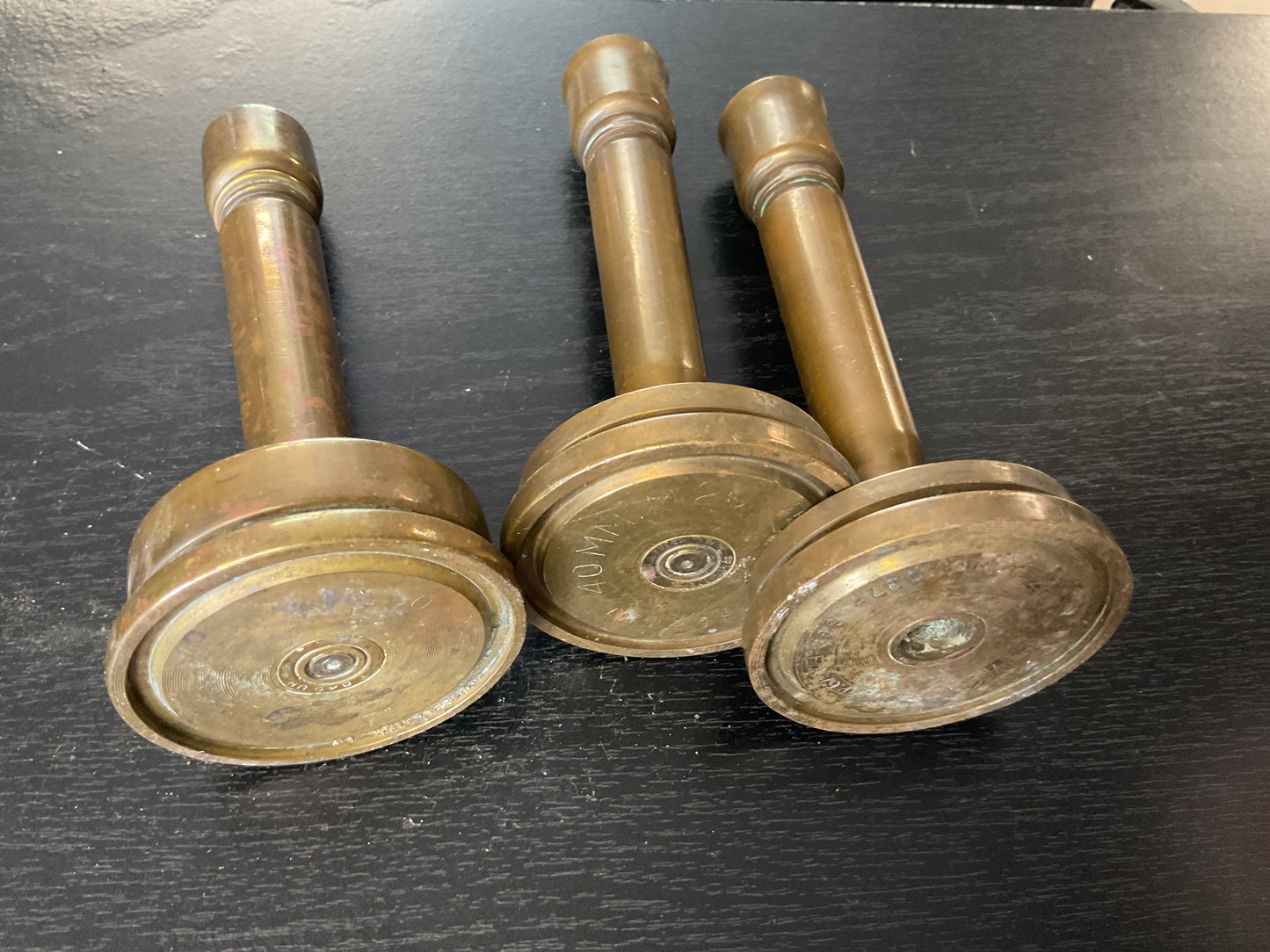 WWII Trench Art Candlesticks 40mm dated 1942 set of three