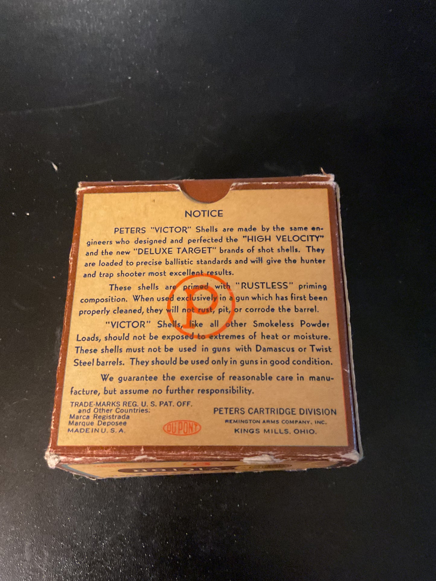 Vintage Peters Victor Rustless 12 Gauge Smokeless Shotgun Shells — Full Box of 25