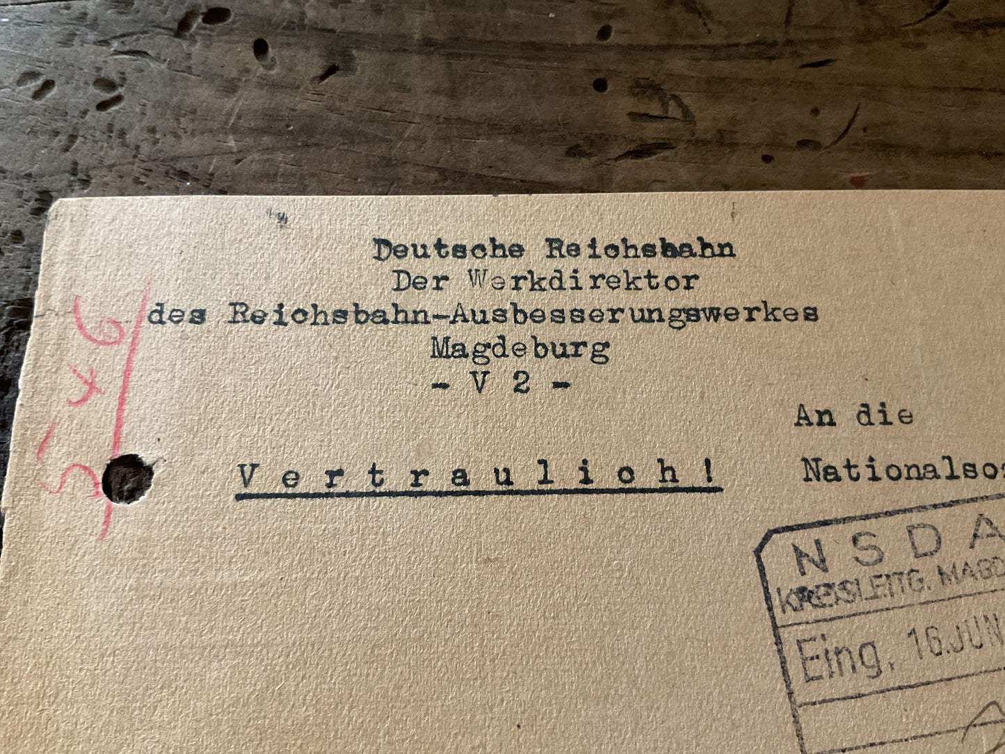 Original 1942 Deutsche Reichsbahn Political Reliability Inquiry to the NSDAP-Confidential Personnel Screening Letter