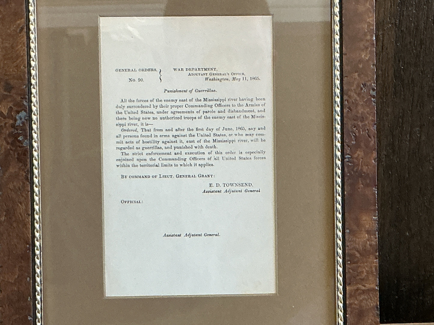 Civil War - General Order 1865 Guerrilla Punishment Order