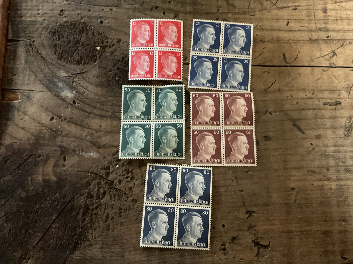 Original Third Reich Adolf Hitler Stamp Blocks (4)-Mint, Uncirculated Blocks of 4