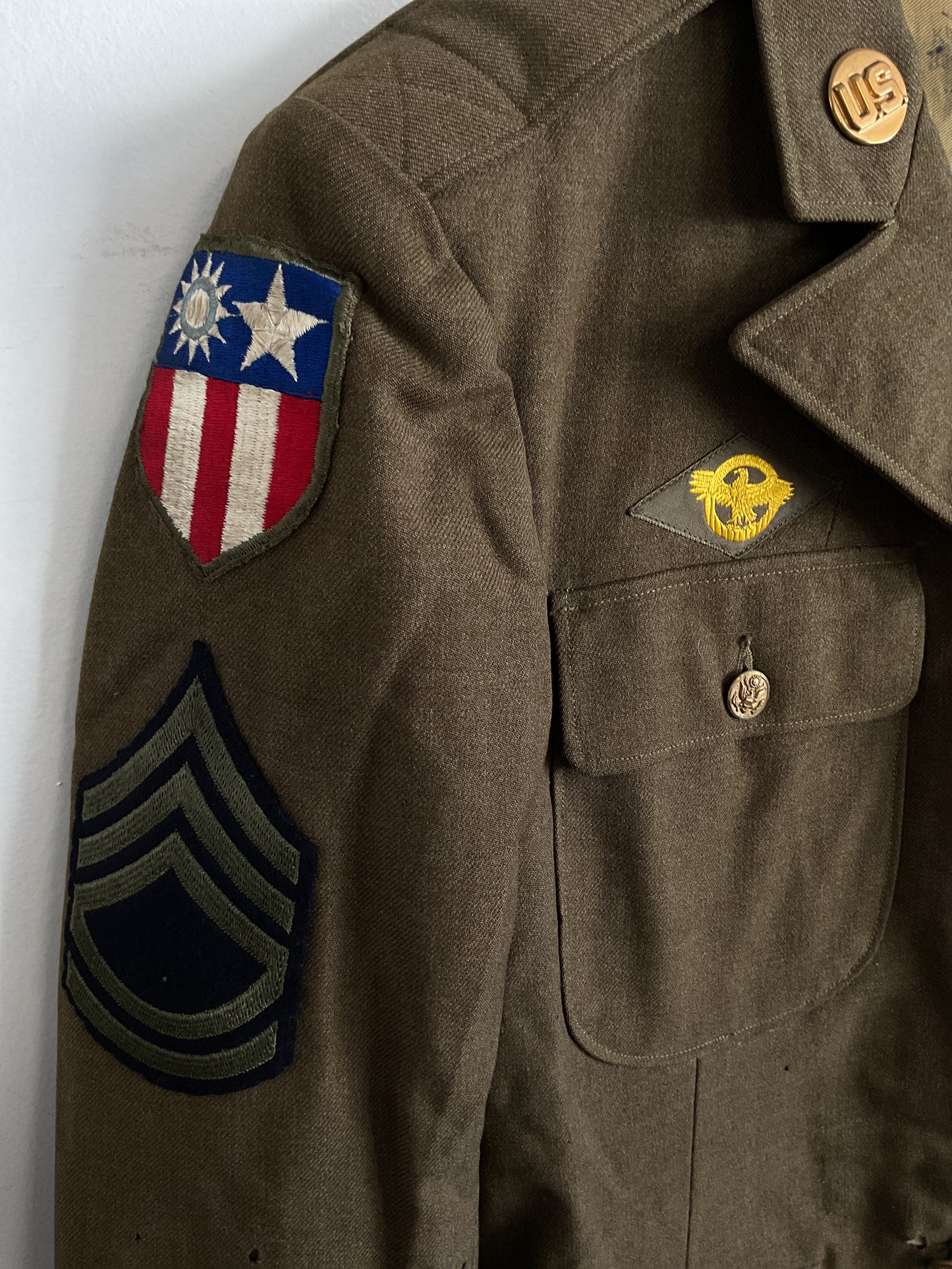 WWII U.S. Army China-Burma-India Theater Service Dress Jacket - Sergeant Rank with Ruptured Duck Patch - Size 35S