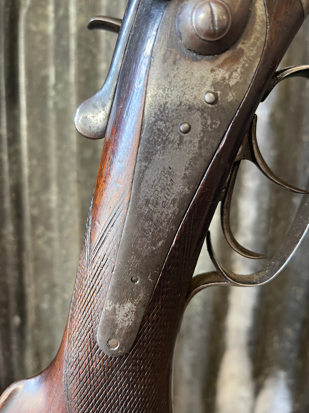 H. Pieper Belgium Hammer Double Combination Gun – 12 Gauge / .38-55