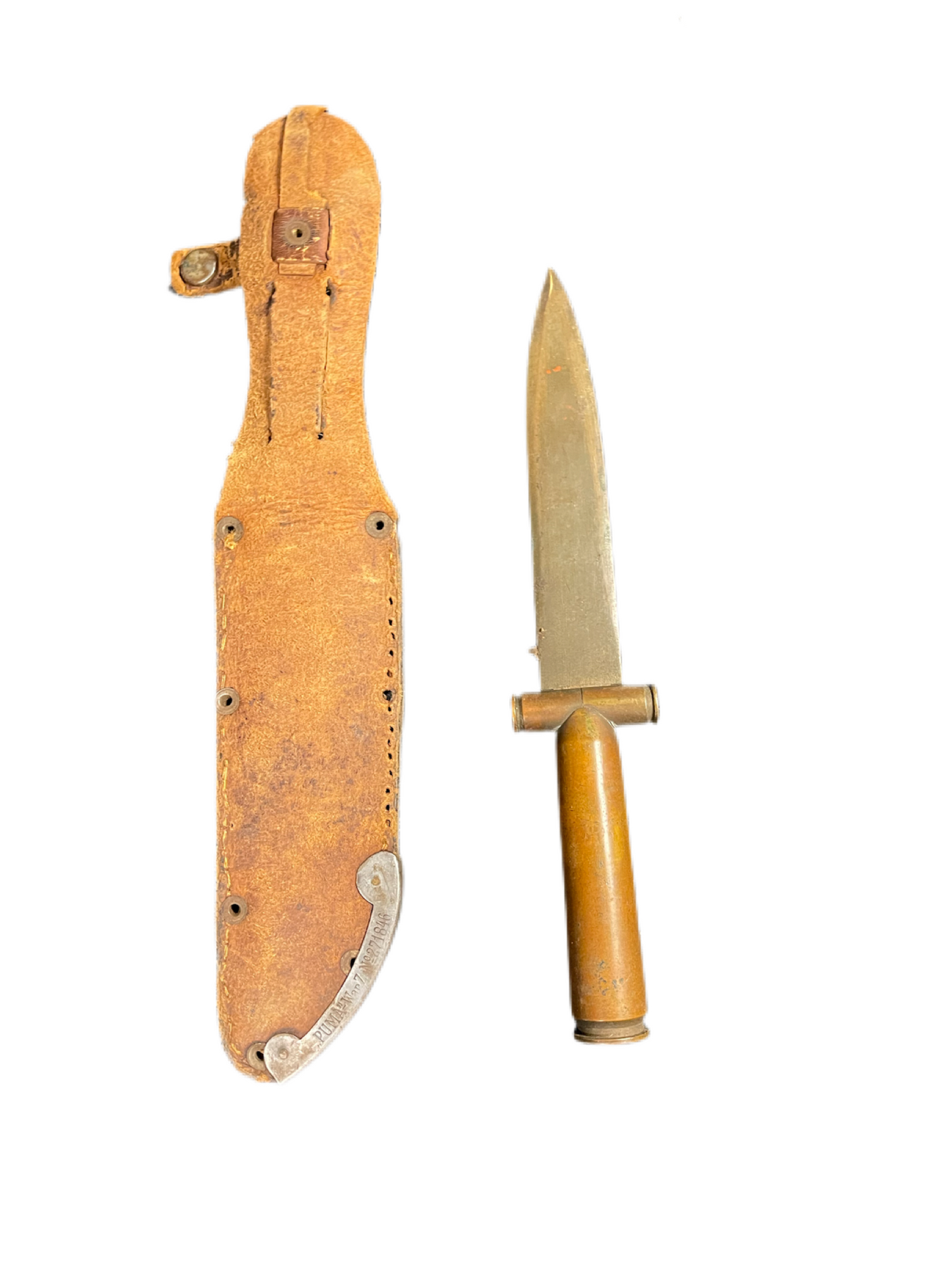 WWII Theater Knife with Engraved Blade and Repurposed “DM 43” Ammunition Handle