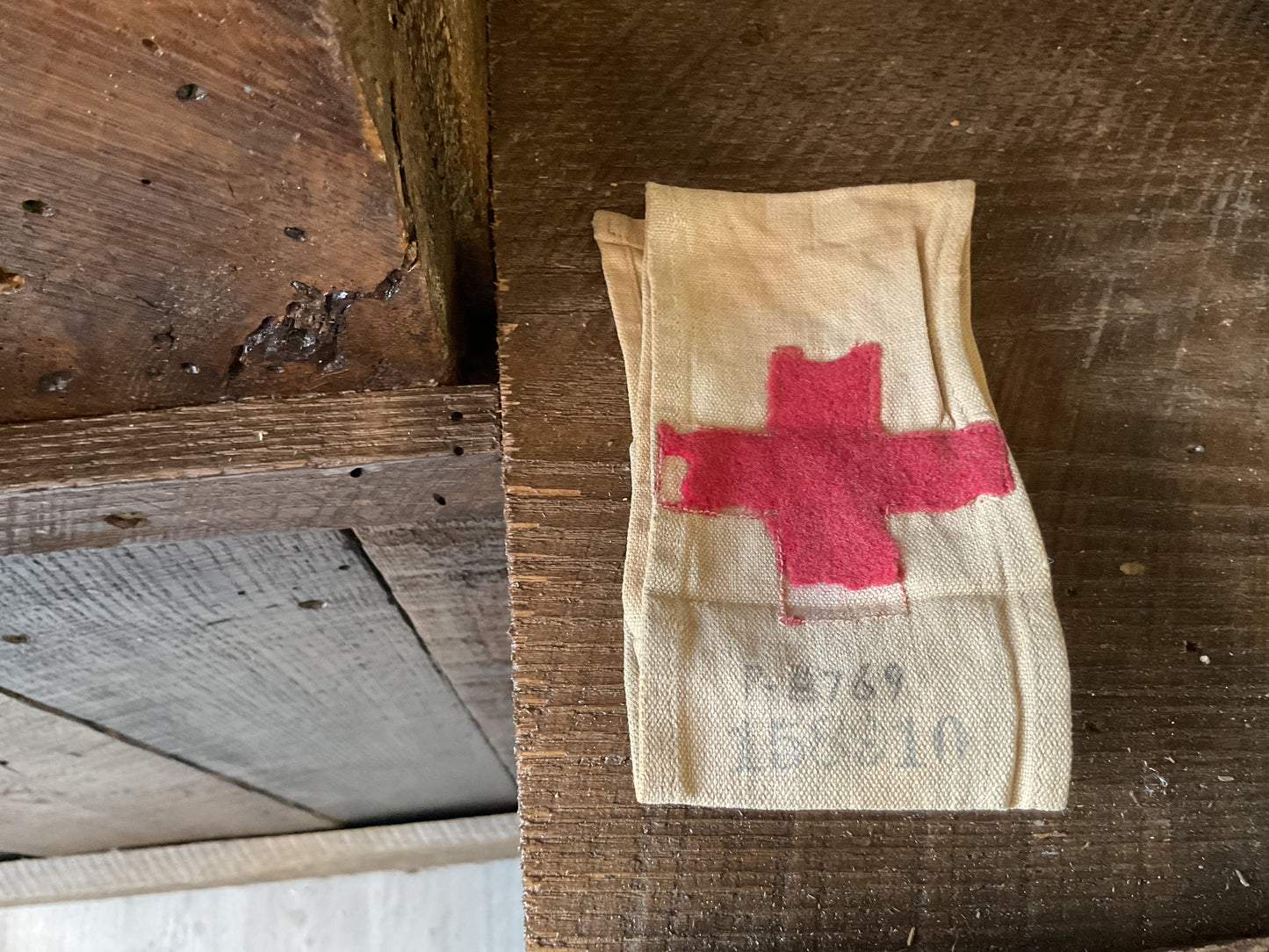 WWII Red Cross Drawn String Bag String Bag with Arm Band & Red Cross Pamphlet named