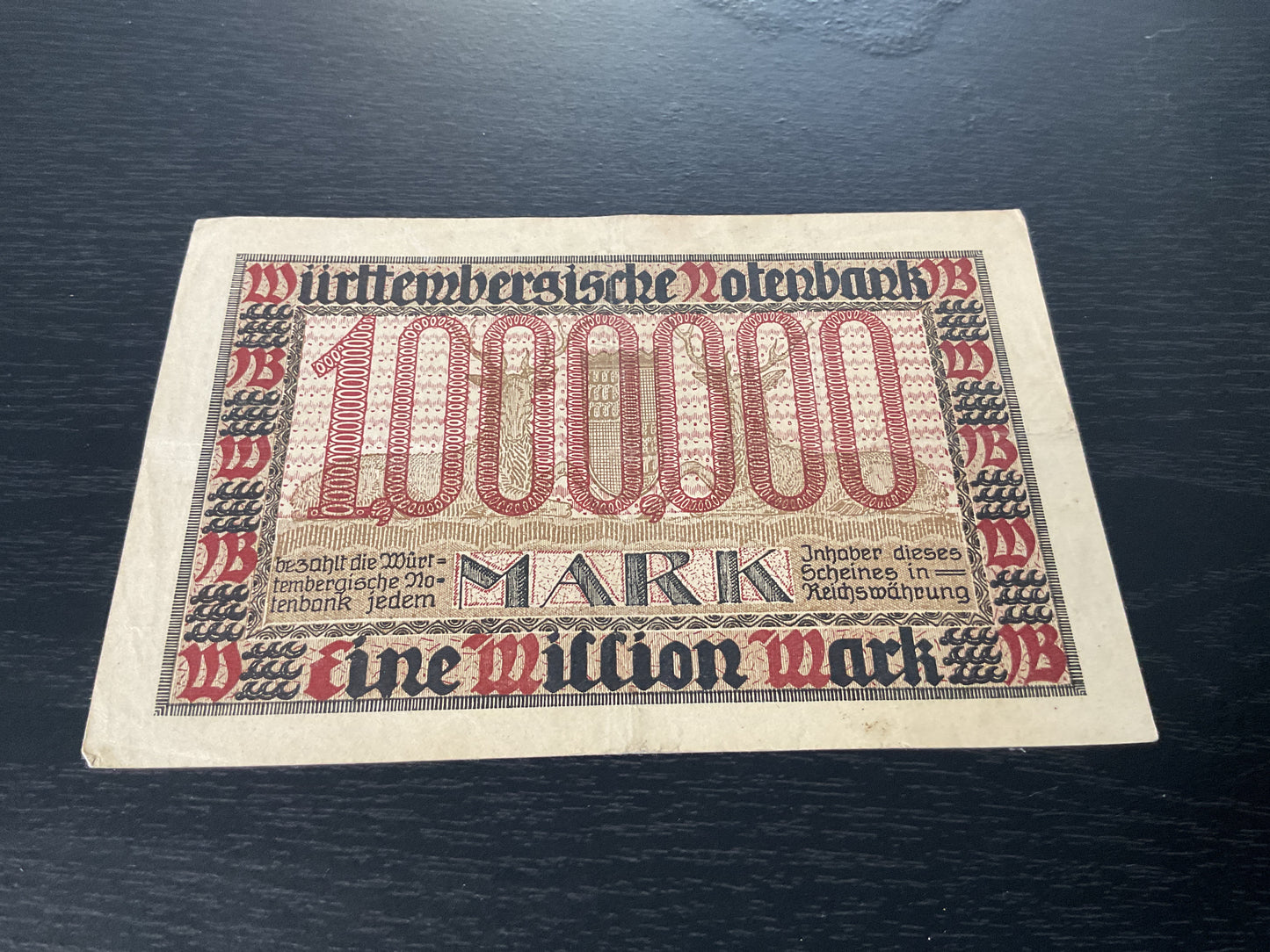 German 1 Million Mark Banknote Wurttenbergische Bank 1923