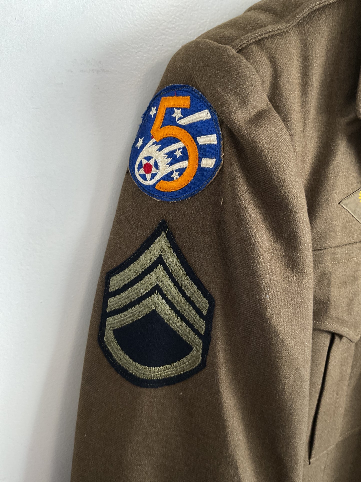 WWII U.S. Army 5th Air Corps Service Dress Jacket - Sergeant Rank with Ruptured Duck Patch - Size 34R
