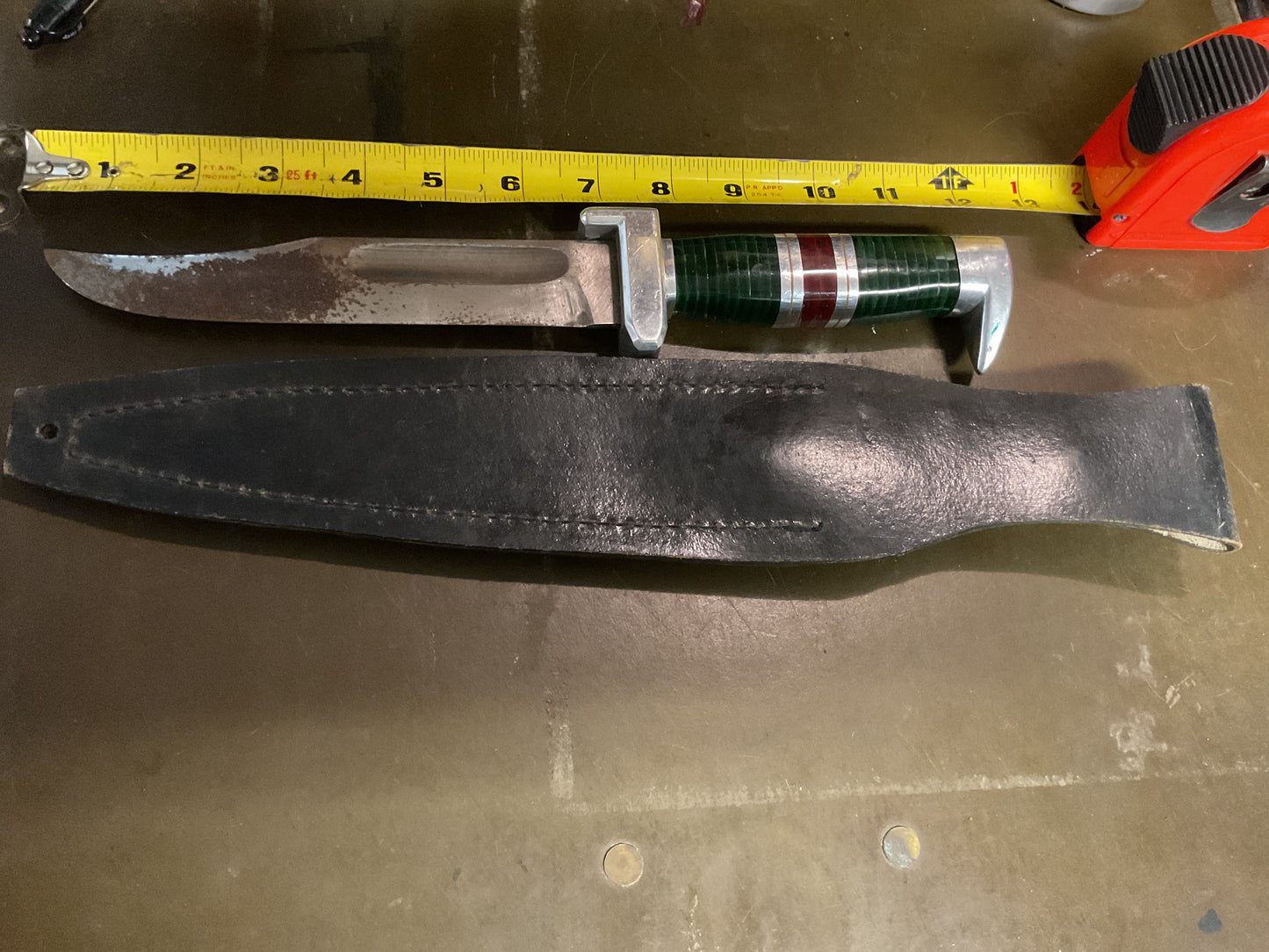 WWII Theatre Knife Green Red & Silver Handle