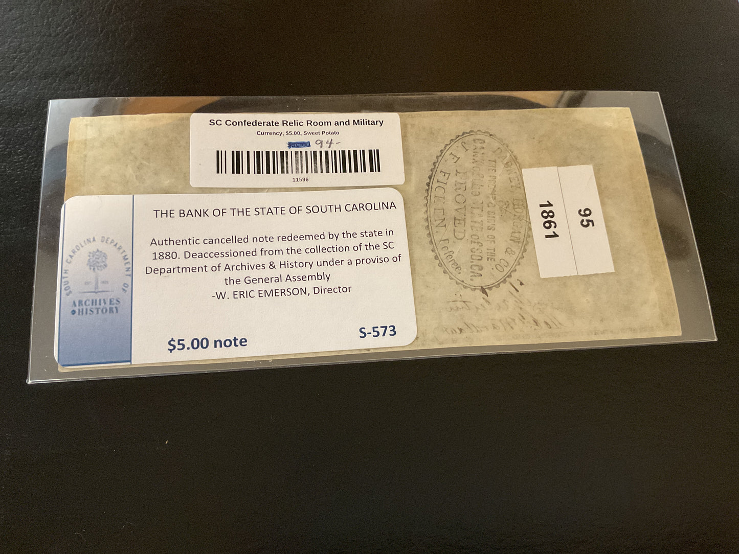 Confederate Bank of South Carolina Five Dollar Note civil war