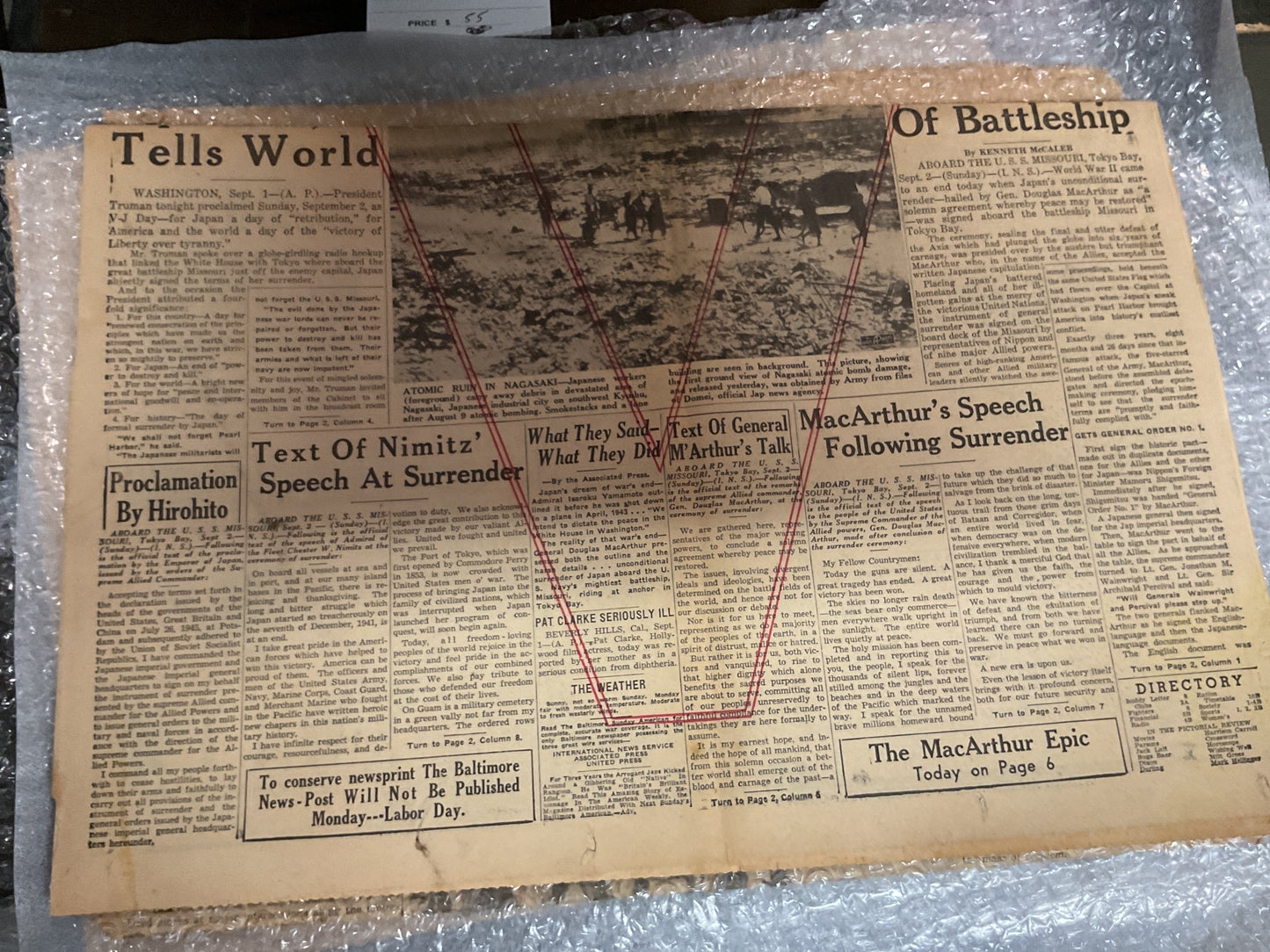 Baltimore American Sept 2, 1945 “jap war ends”