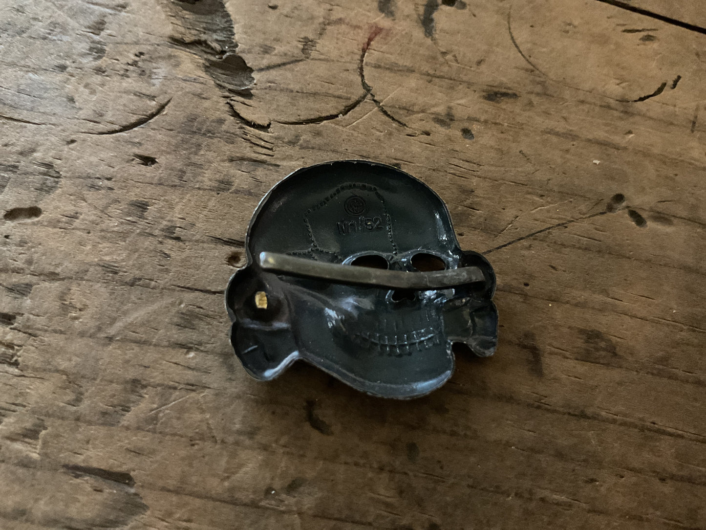 German SS Style Tokenkopf Skull Cap Insignia-RZM M1/52 Marked- Deschler Pattern
