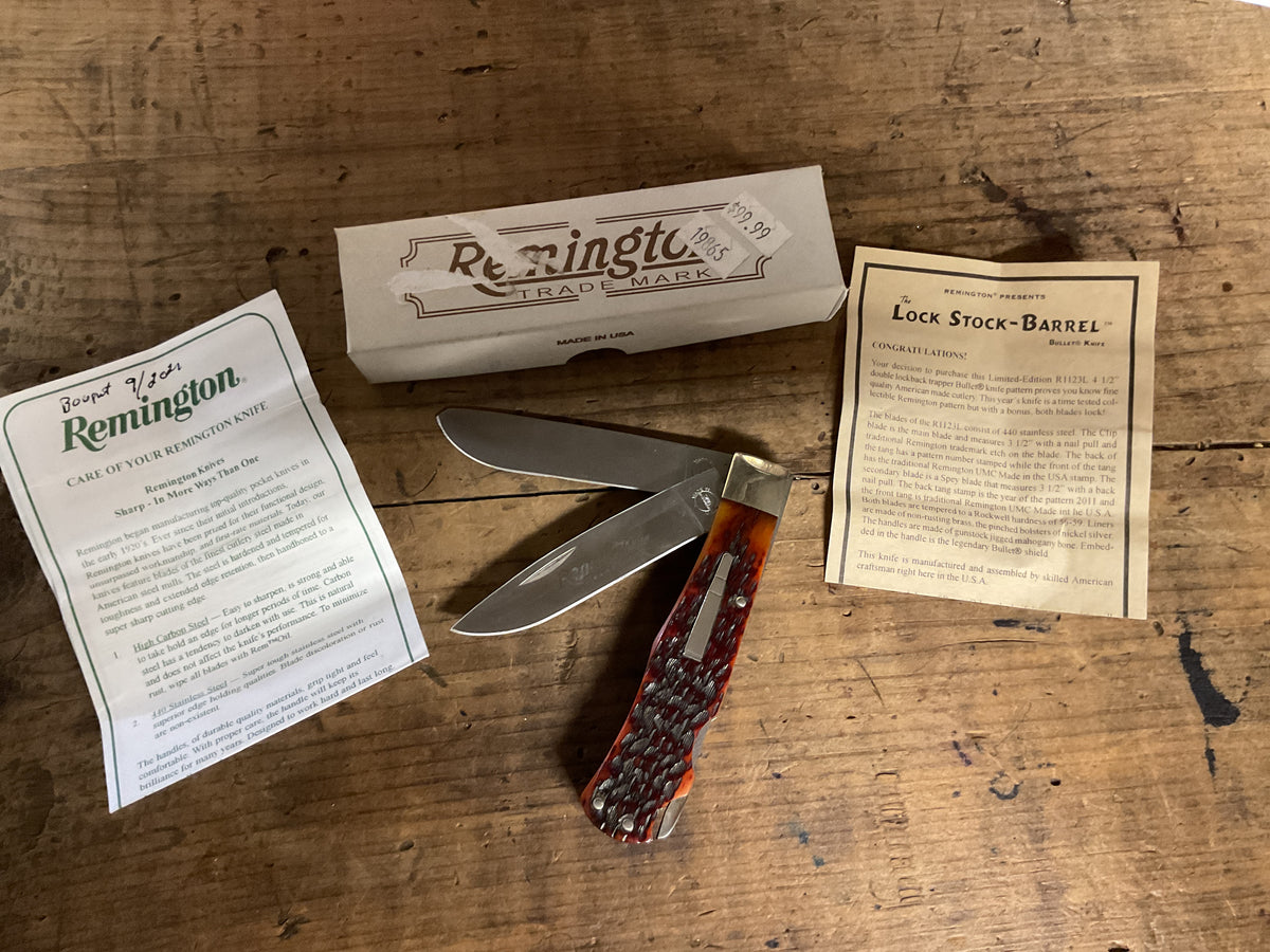 Remington R1123 “Lock Stock-Barrel” Double Lockback Bullet Knife w/ Box & Papers