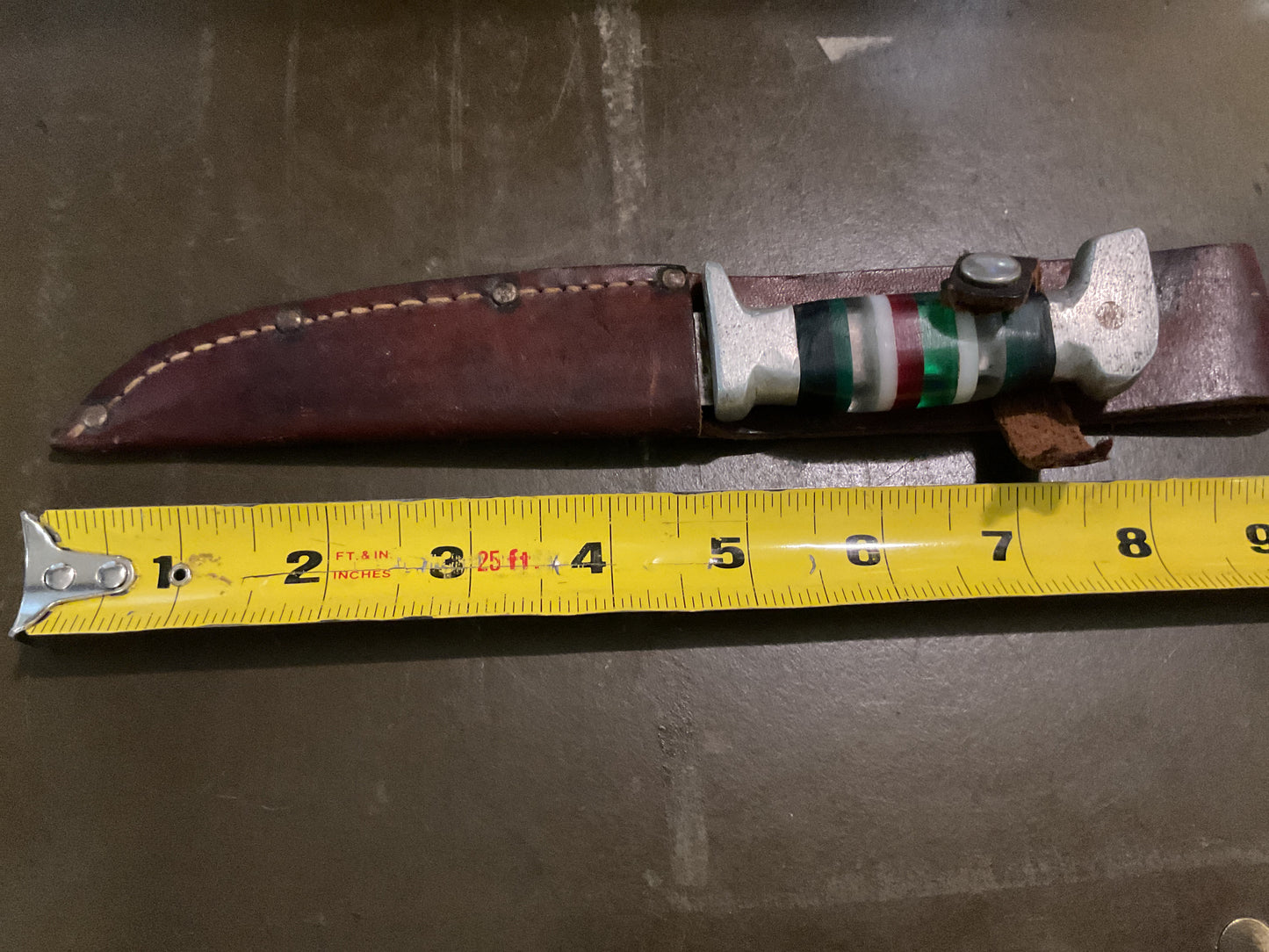 WWII Theatre Knife Silver Green White & Red Stripe