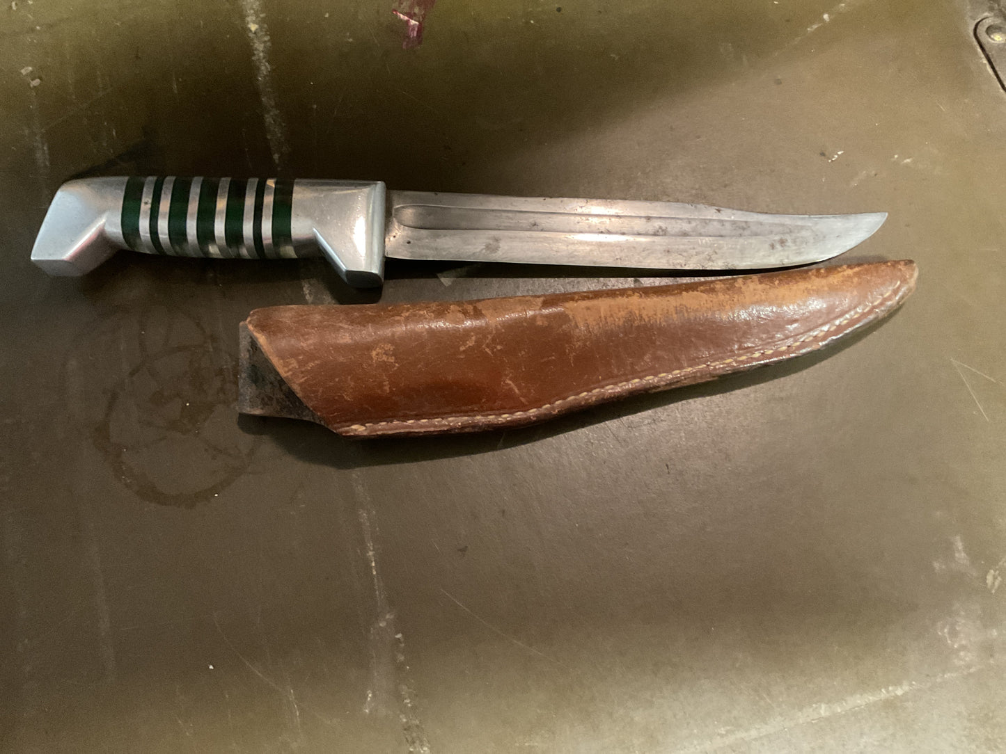 WWII Theatre Knife Green & Silver Handle