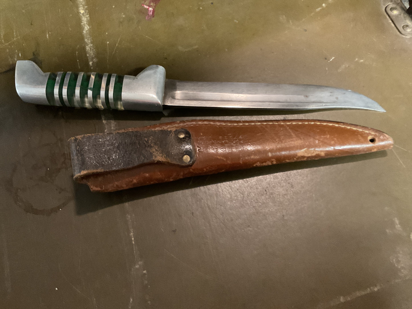 WWII Theatre Knife Green & Silver Handle