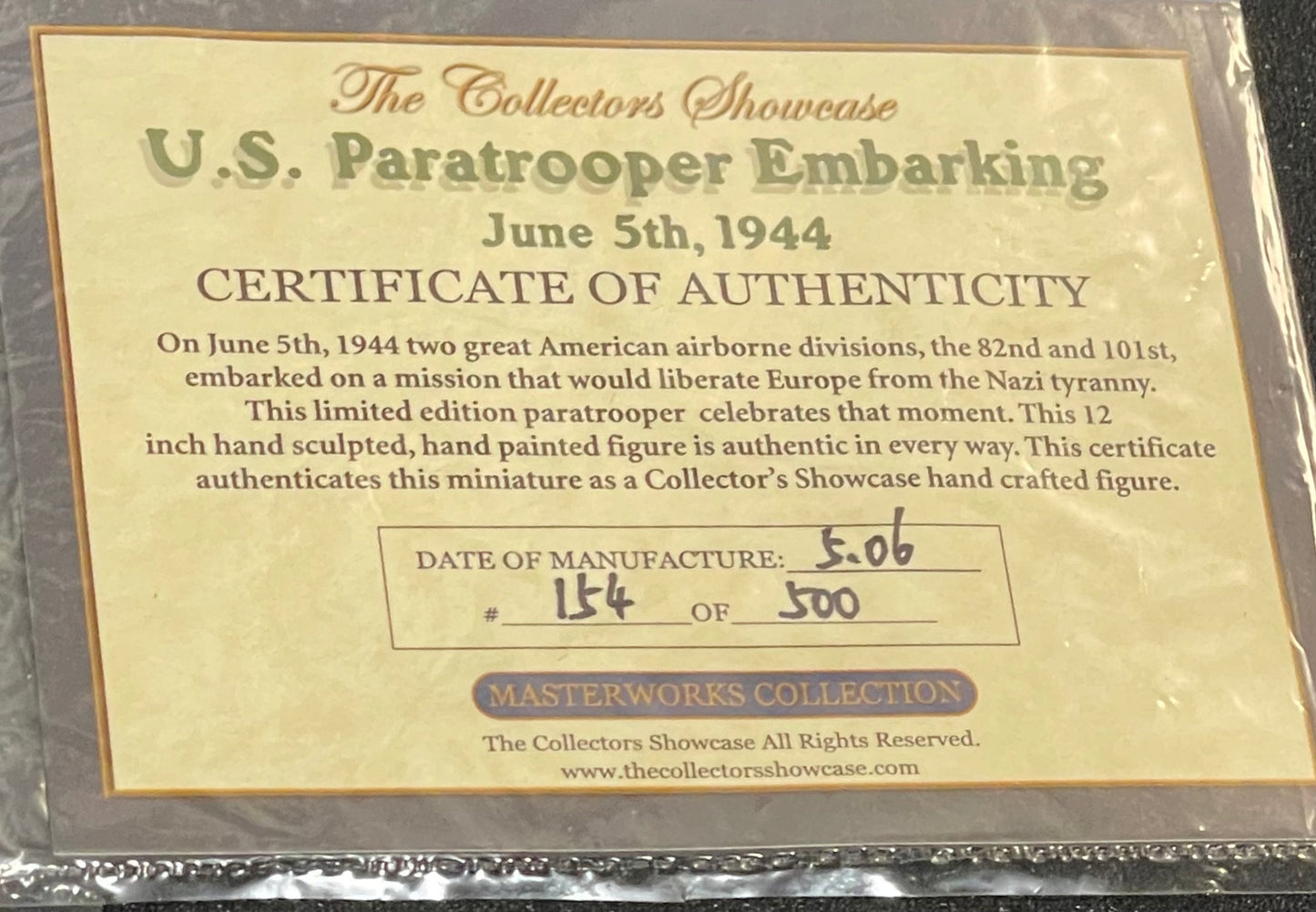 U.S. Paratrooper Embarking June 5th, 1944 collectible figure