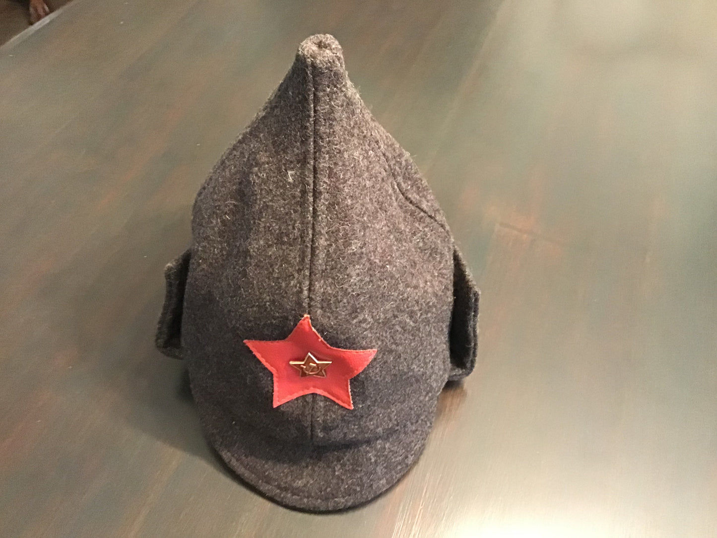 Vintage Soviet Russian Ushanka Winter Hat with Red Star Badge – Gray Wool Military Style Cap