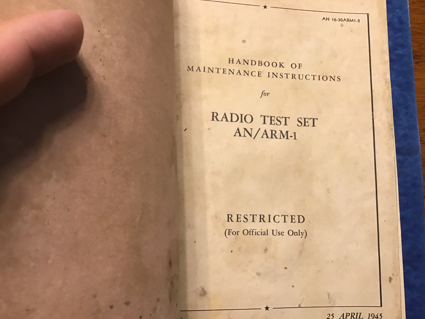 WWII US Army Air Forces AN/ARM-1 Radio Test Set Maintenance Manual 1945 Restricted