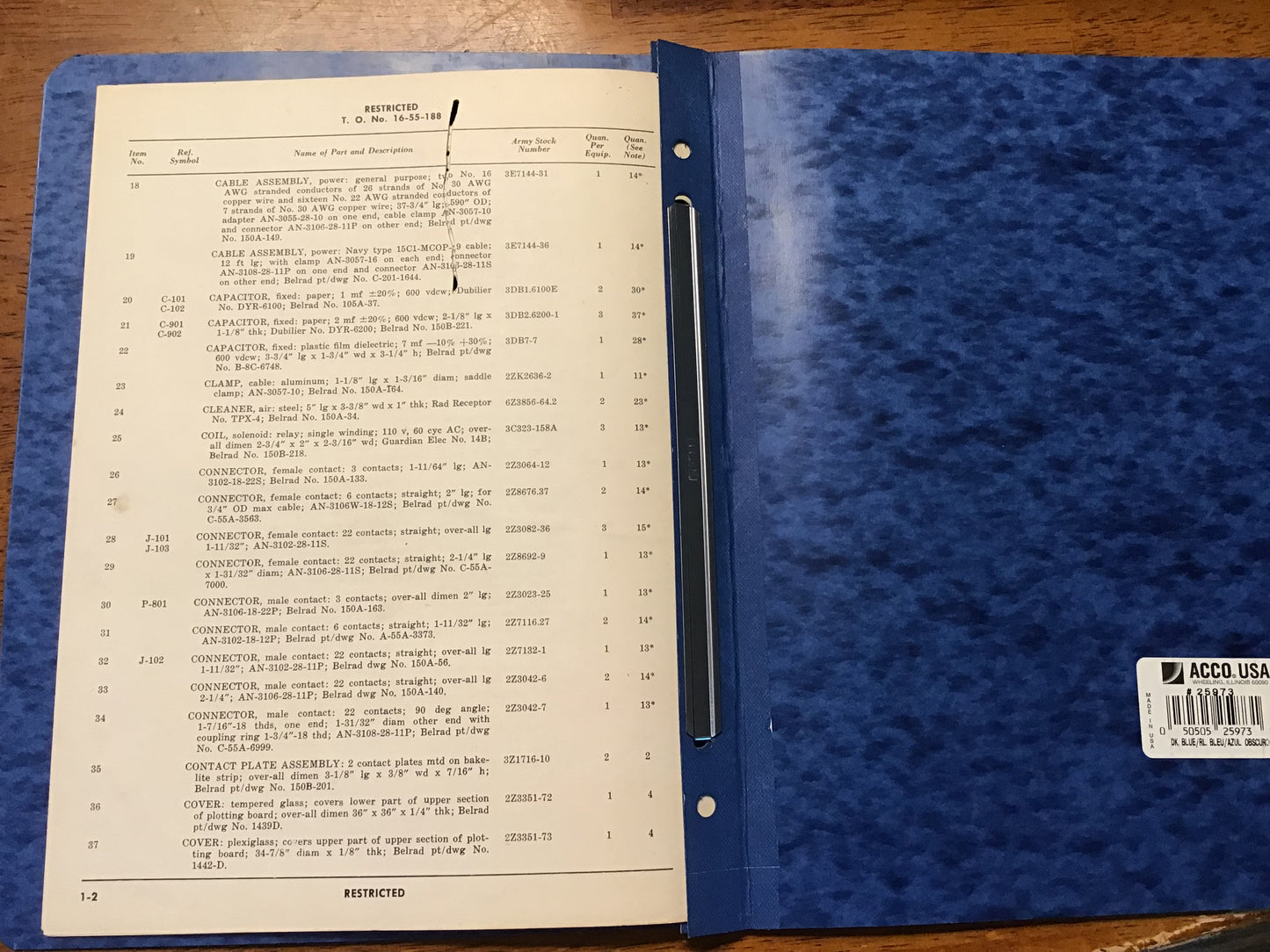 Vintage 1945 AN/CPA-6 Plotting System Radar Spare Parts List T.O. 16-55-188 WWII