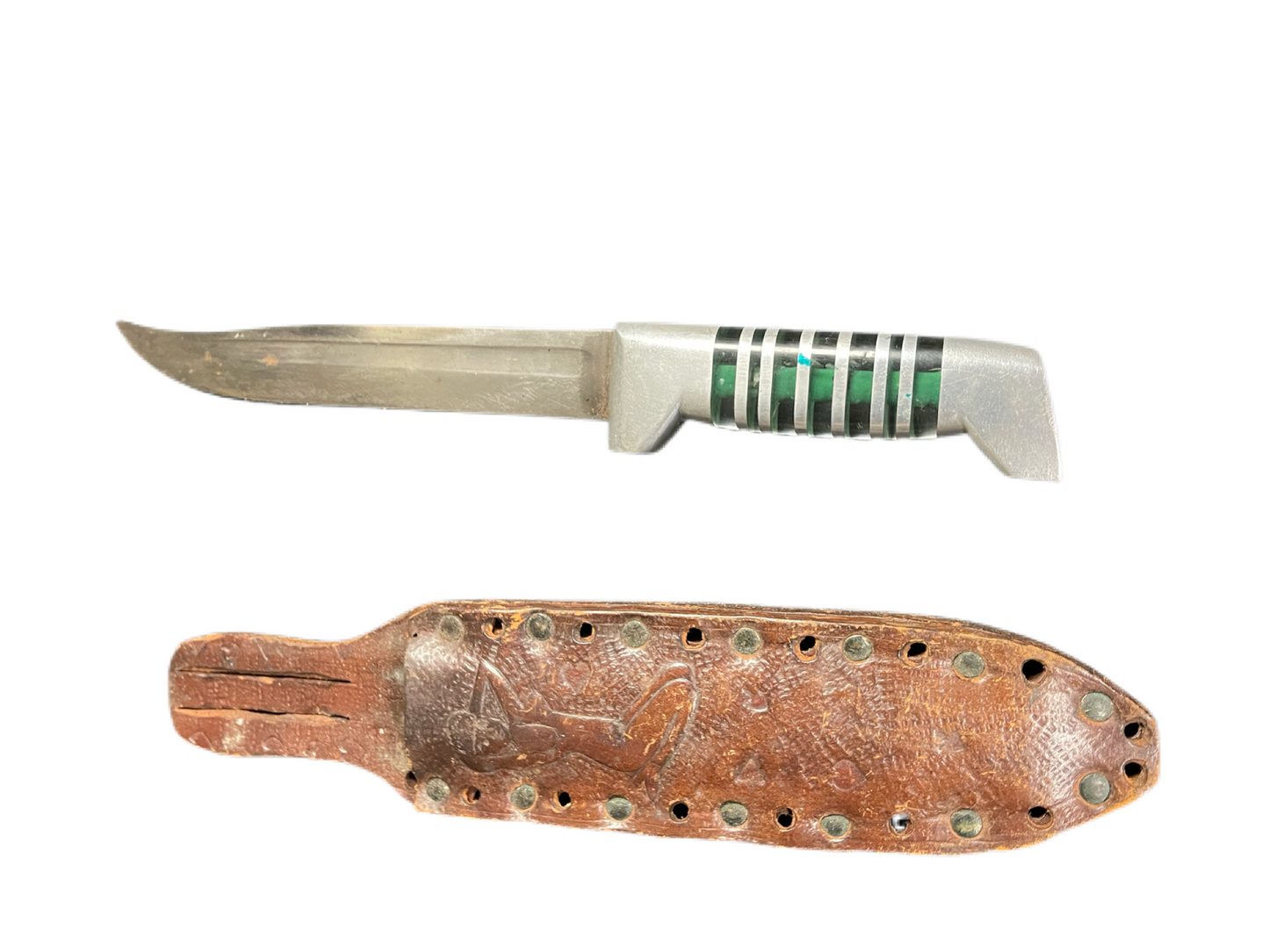 WWII Theater Knife with Custom Handle and Tooled Leather Sheath