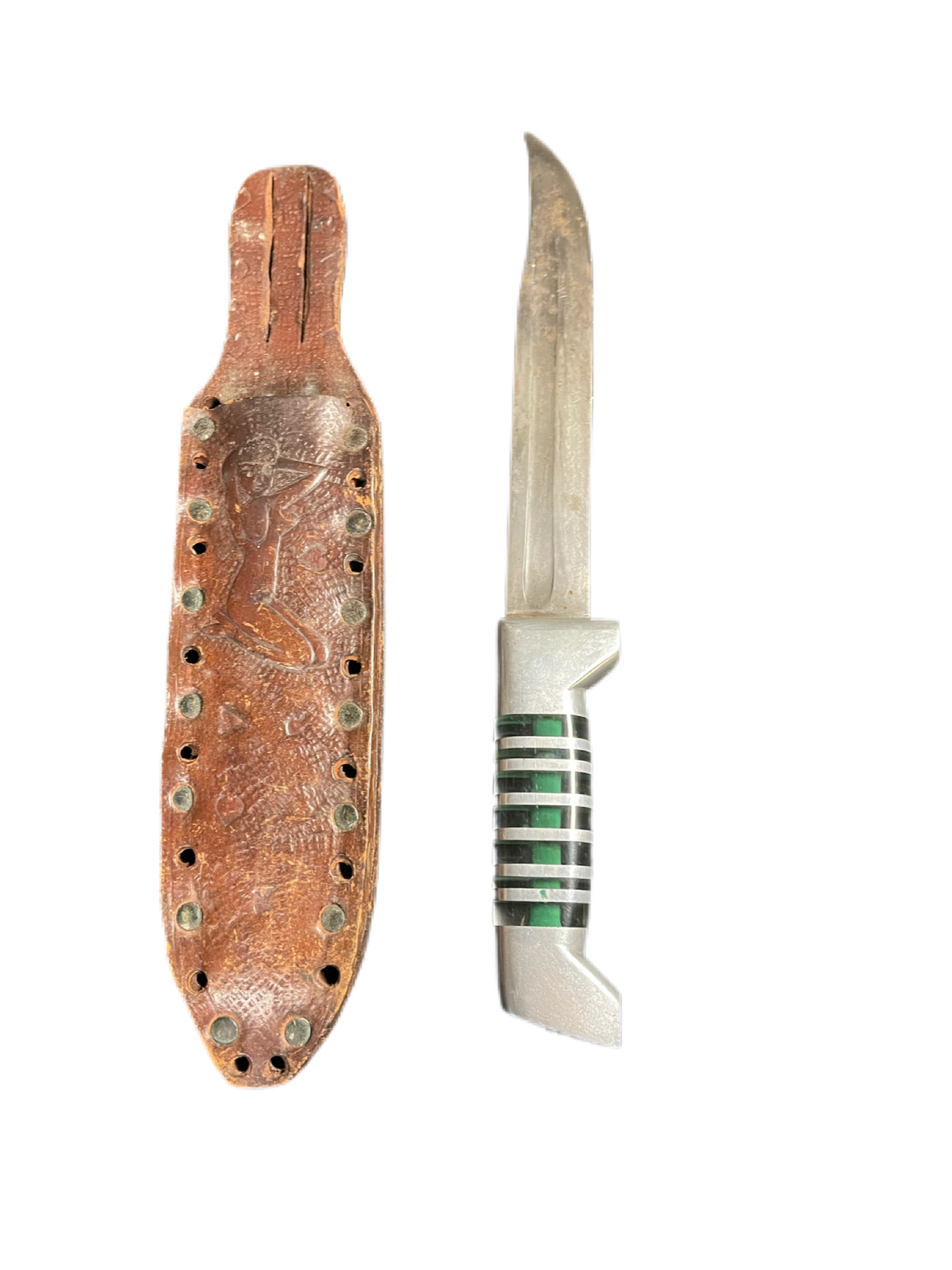WWII Theater Knife with Custom Handle and Tooled Leather Sheath