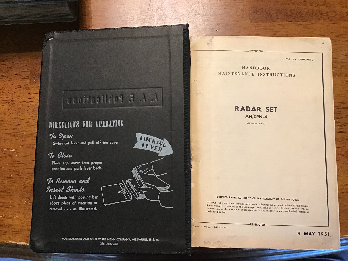 1951 USAF AN/CPN-4 Radar Set Maintenance Handbook TO 16-30CPN-4-3 Restricted AAF Binder