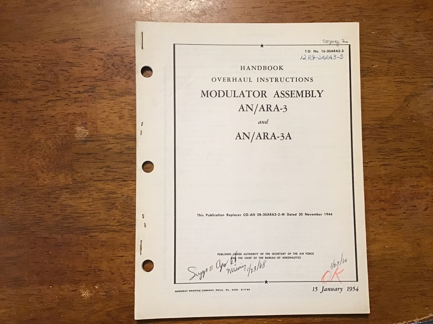 WWII & Korean War AN/ARA-3 AN/ARA-3A Modulator Assembly Technical Manual Lot 1944-1954