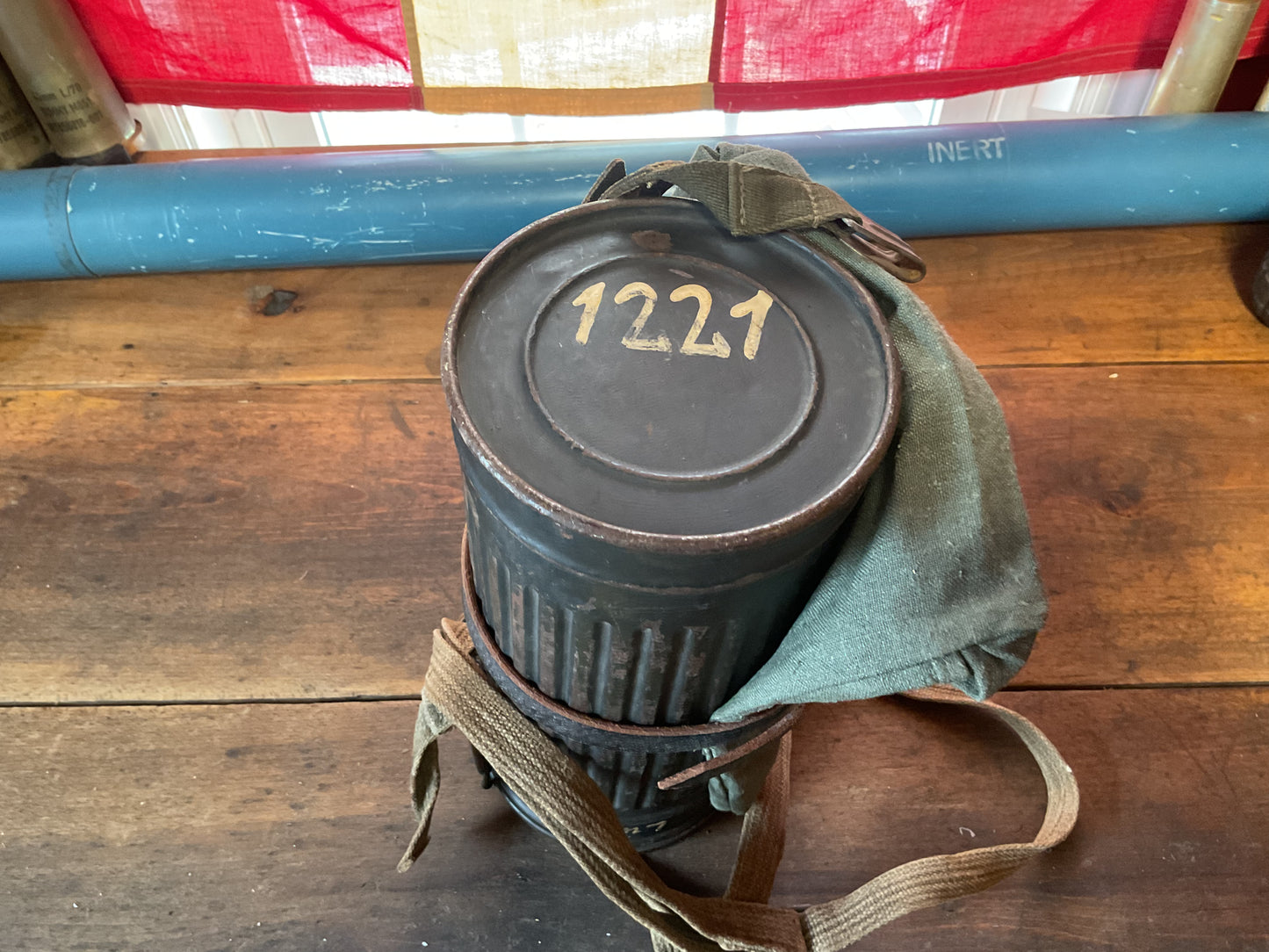 Signed Can and WW2 German Gas Mask