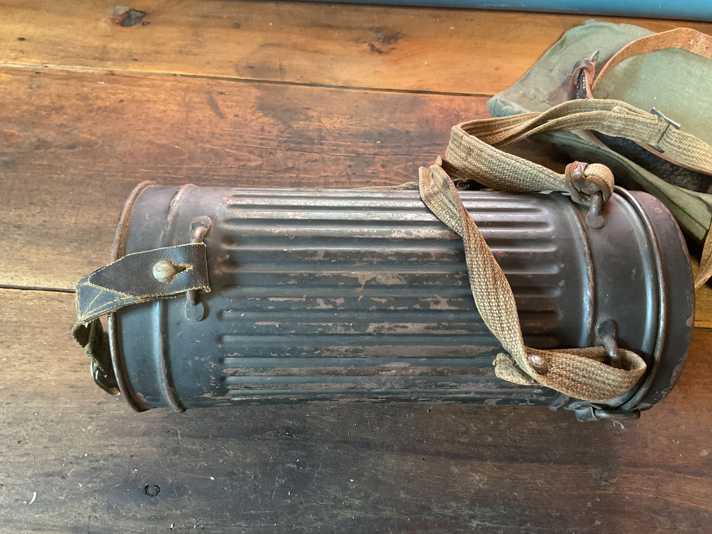 Signed Can and WW2 German Gas Mask